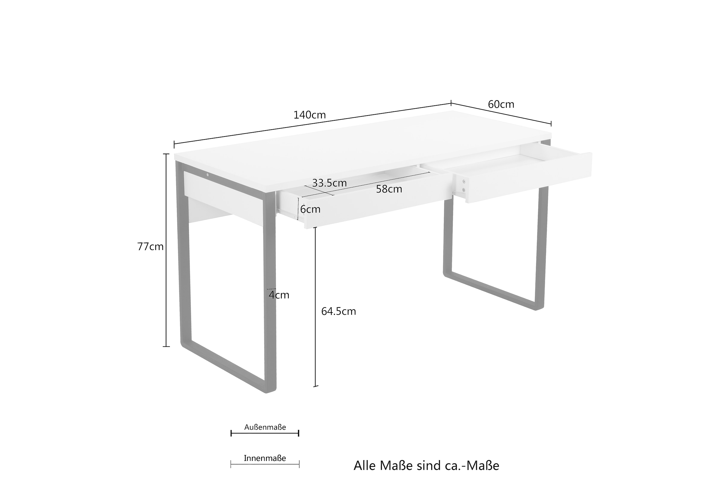 Design,«, Places Style 2 im Computertisch versandkostenfrei auf Schreibtisch modernen cm, 140 Schubladen Metallbeinen »Moid, & mit of Breite