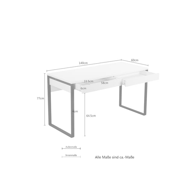 Places of Style Schreibtisch »Moid, Computertisch im modernen Design,«,  Breite 140 cm, mit Metallbeinen & 2 Schubladen versandkostenfrei auf