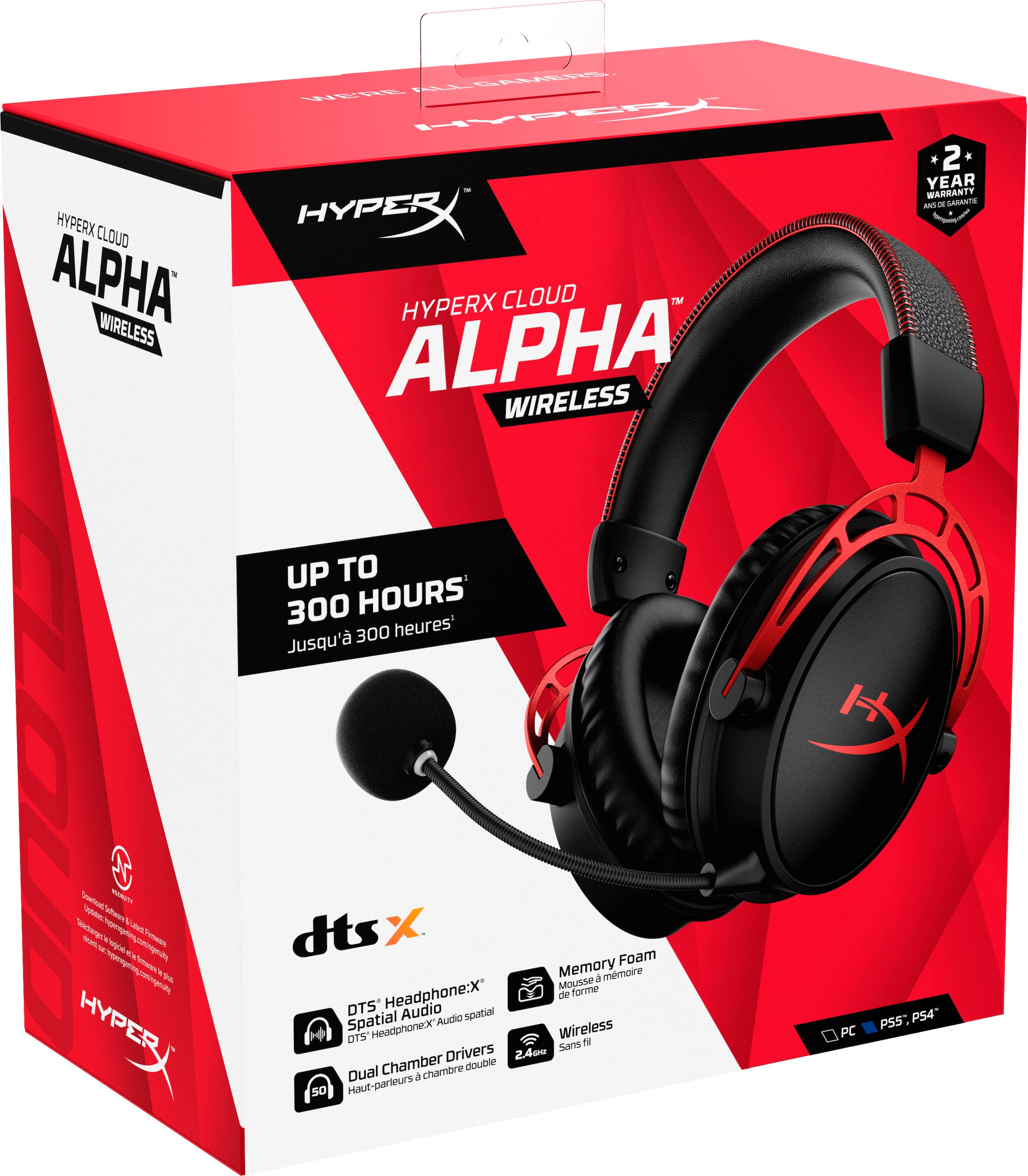 HyperX Gaming-Headset »Cloud Alpha Wireless«, LED Ladestandsanzeige-Rauschunterdrückung-Mikrofon abnehmbar