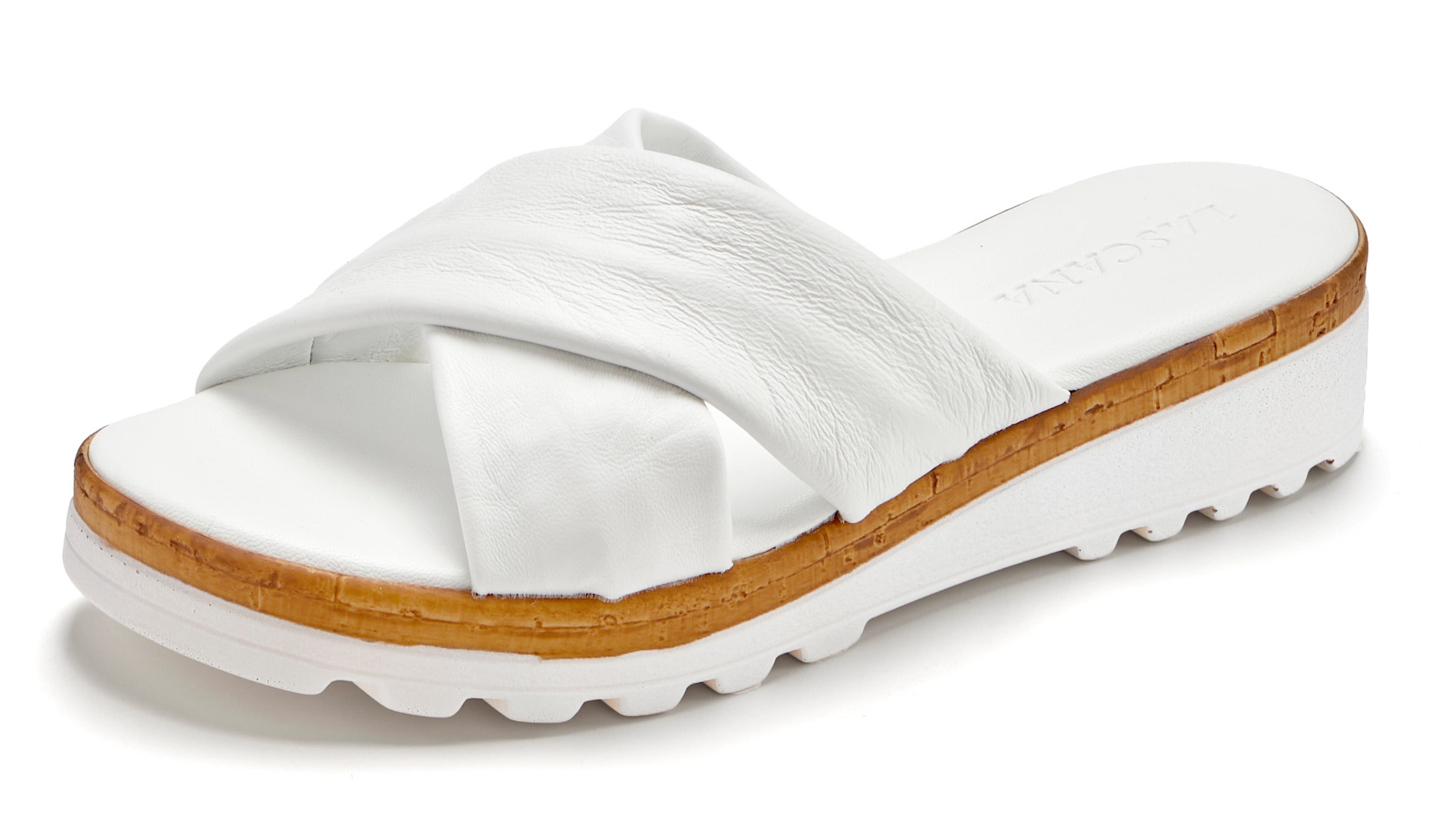LASCANA Pantolette »Sandale, Sommerschuh, Mule, offener Schuh,«  aus Leder mit dezentem Keilabsatz