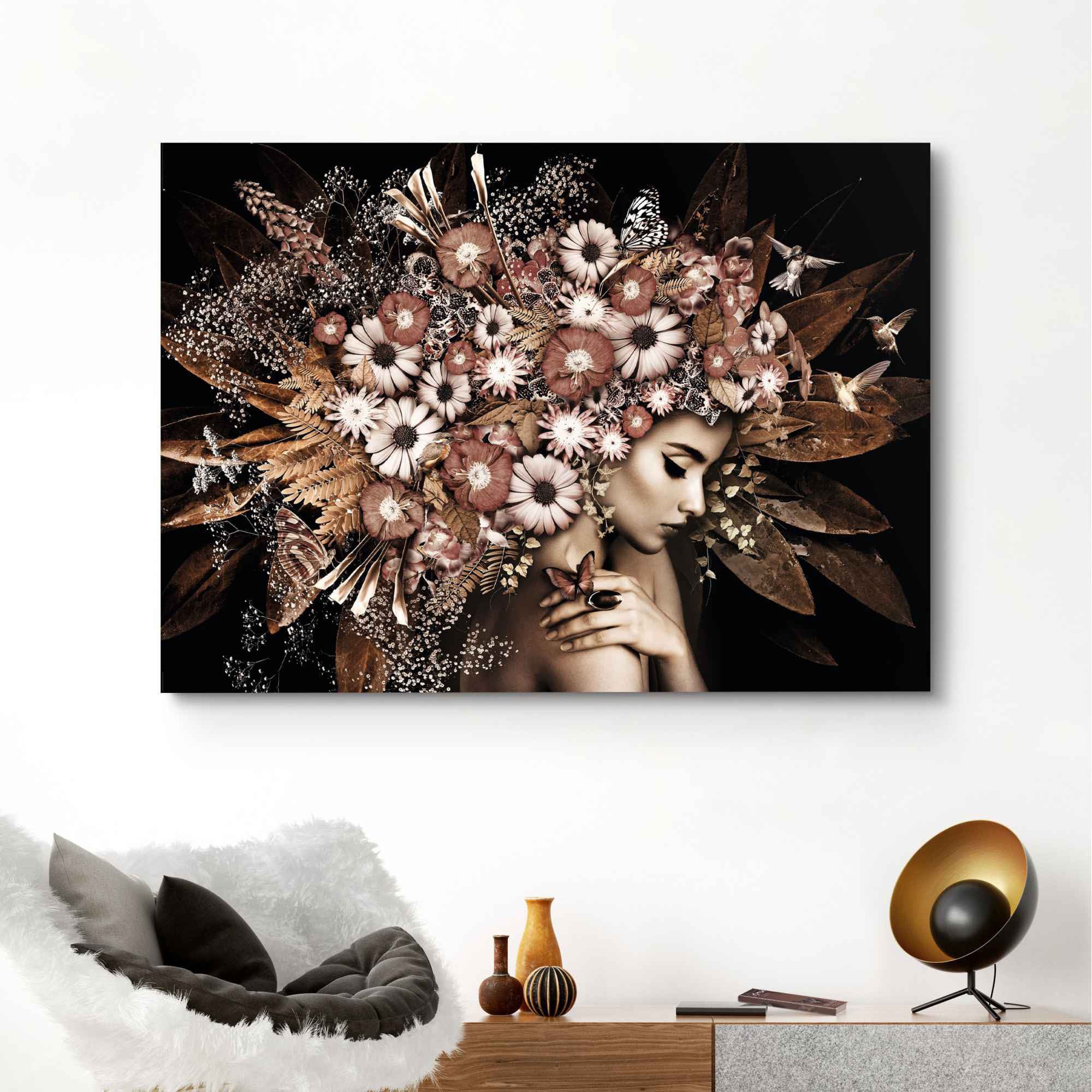 Image of Reinders Deco-Panel "Blumenreichtum Frau - Schmetterling - Strauss - Romantik" Blumen 1 Stk. tlg.