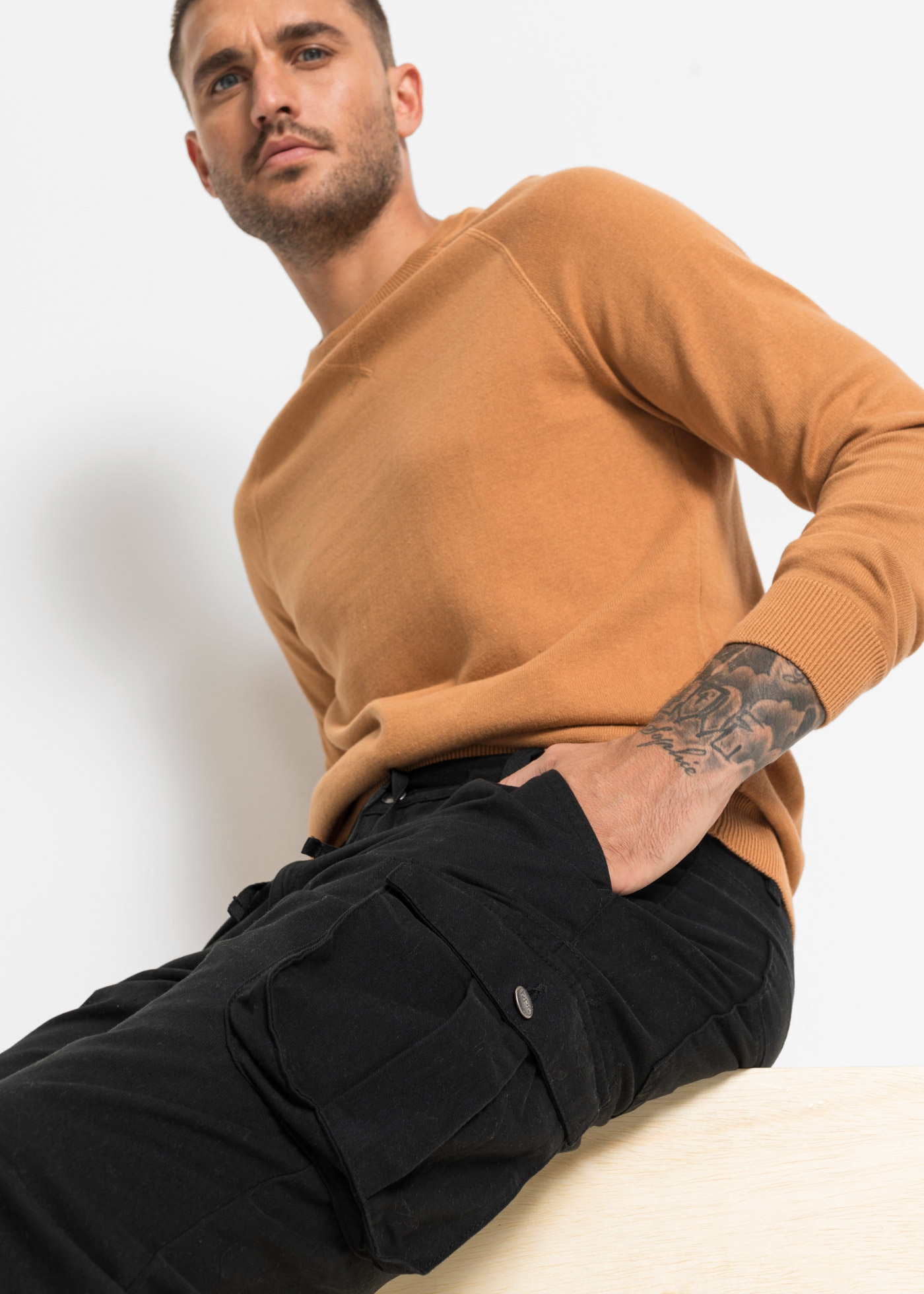 bonprix Pantalon cargo  Regular Fit Cargohose aus reiner Baumwolle, Straight