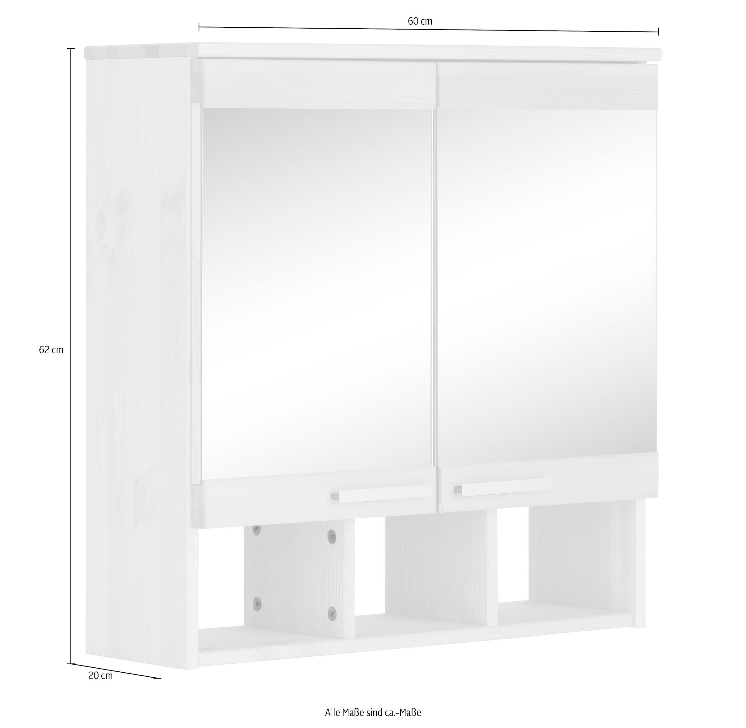 Home affaire Spiegelschrank »JOSIE« Breite 60 cm, aus Massivholz, verstellbarer Einlegeboden, Metallgriffe