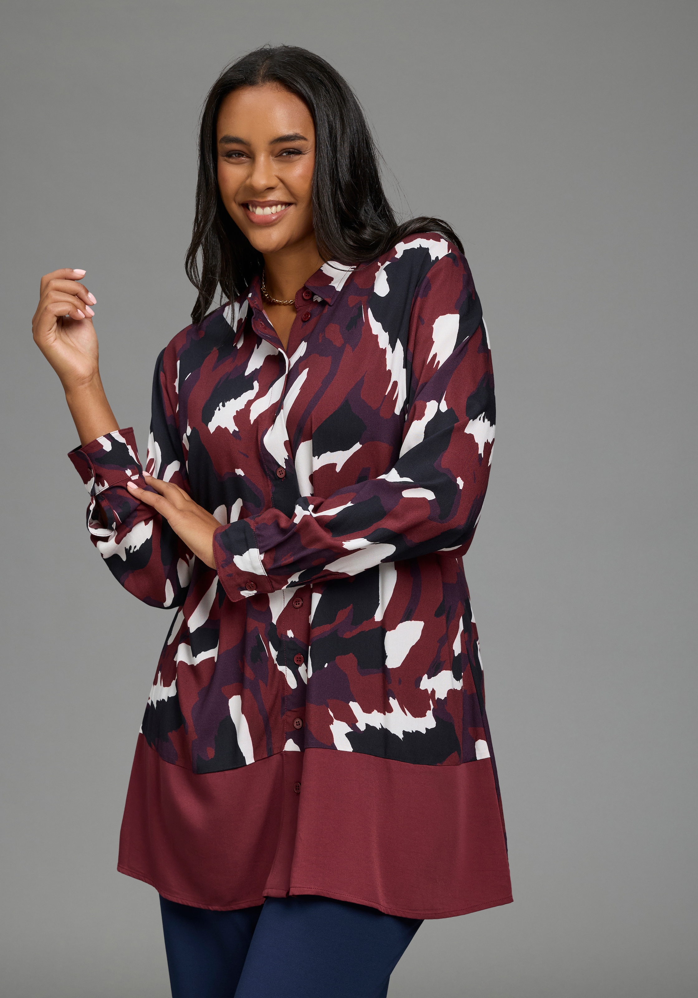 Image of Laura Scott CURVE Longbluse "Grosse Grössen" Langarm, aus Viskose, figurumspielende Passform