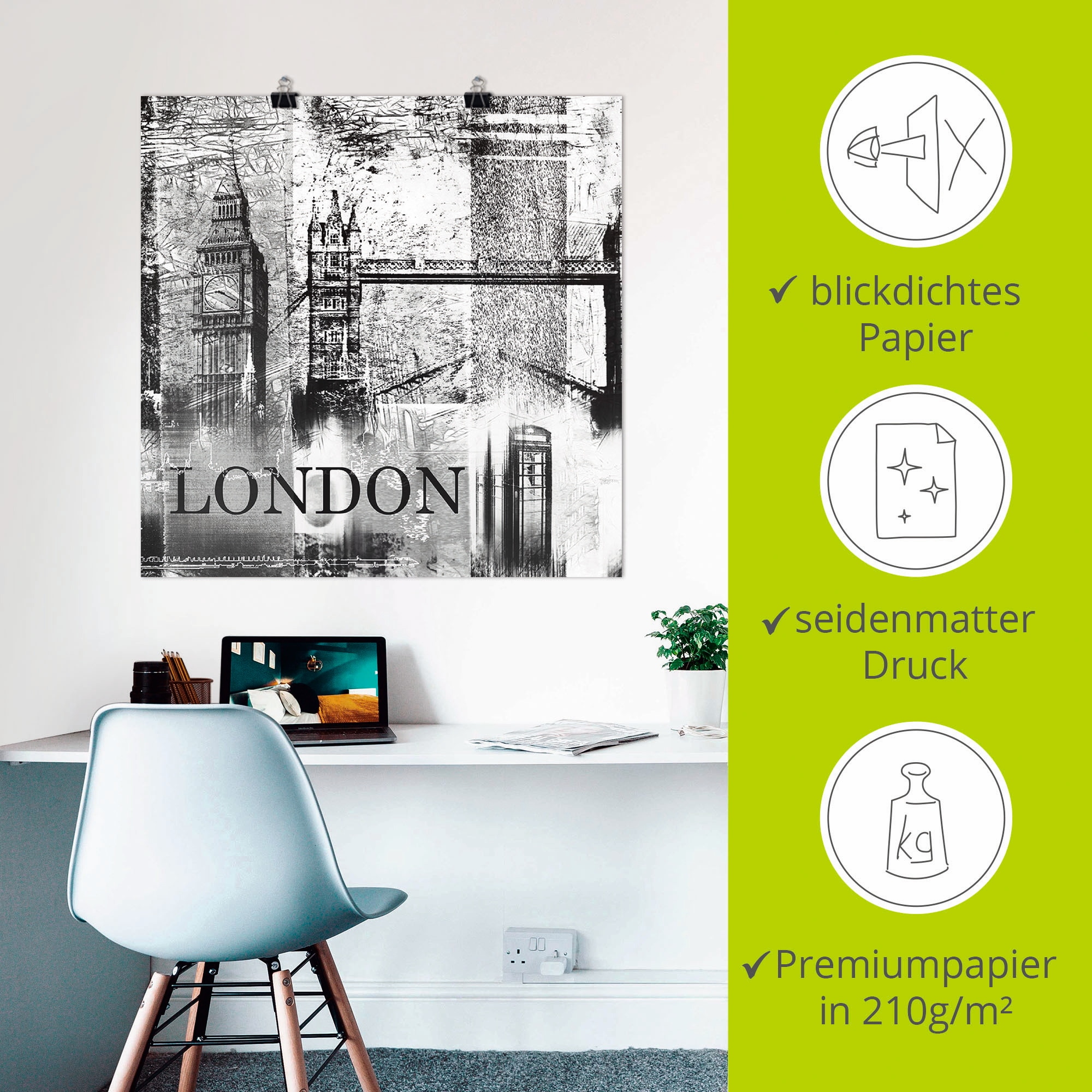 Artland Poster »London Skyline Abstrakte Collage 04«, Gebäude, (1 St.), als Leinwandbild, Wandaufkleber oder Poster in versch. Grössen