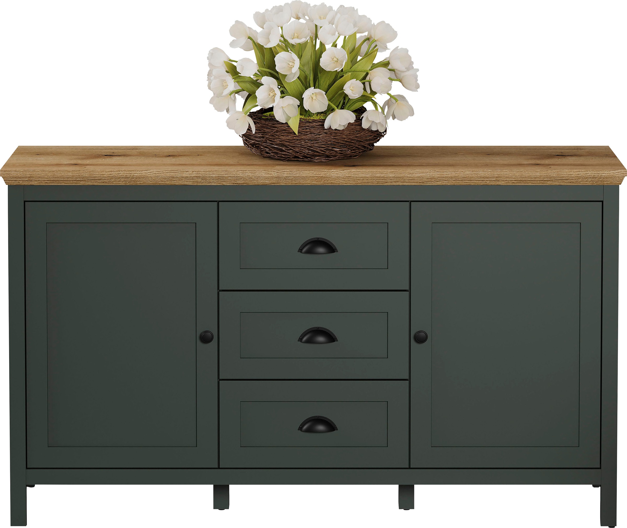 Home affaire Sideboard »Vienna«, (1 St.), Kommode im Landhausstil mit 3 Vollauszug-Schubladen und 4 Fächer