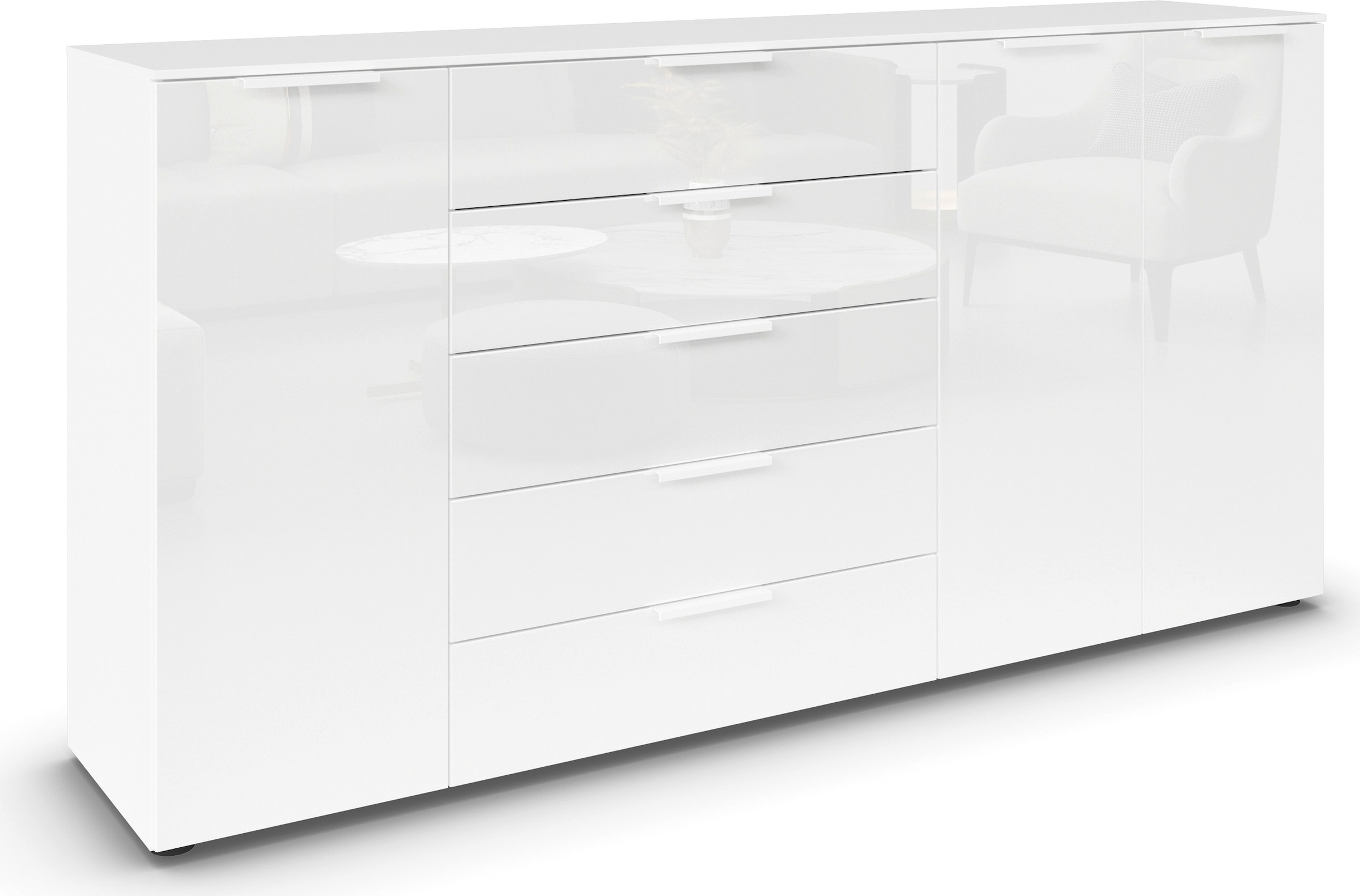 Image of rauch Kombikommode "Kommode Türkommode Sideboard Kombikommode FLIPP mit Glasfront" Breite 200 cm mit 4 Einlegeböden, 3-türig mit 5 Schubladen und Soft-Close-Funktion sowie Glasfront