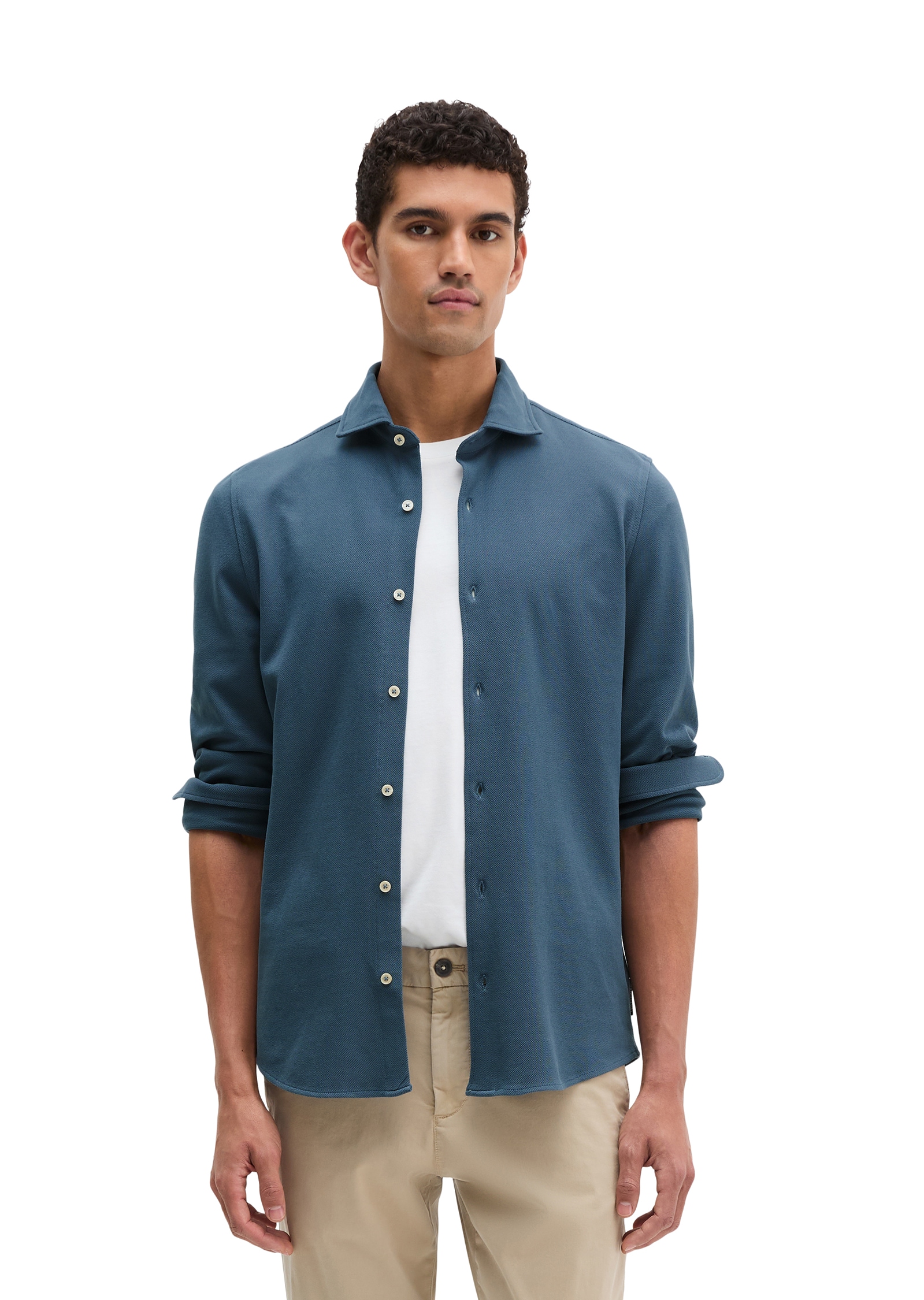 Marc O'Polo Langarmhemd Shaped Fit, mit feiner Piqué-Struktur
