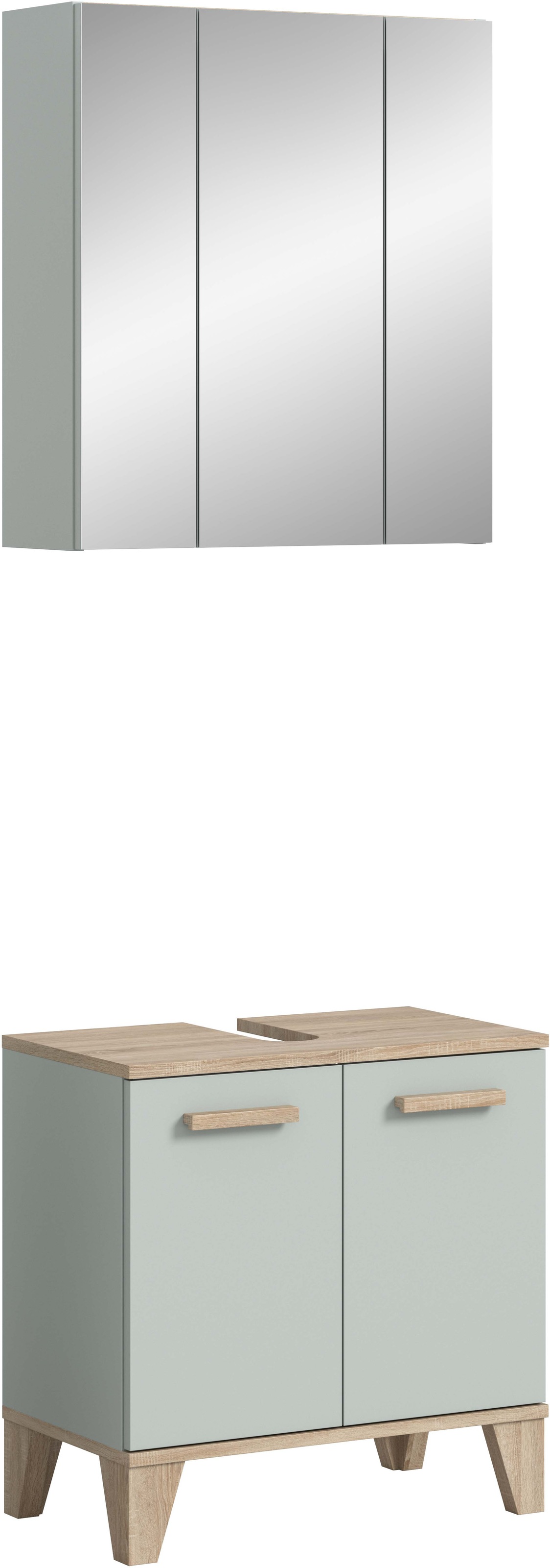 Image of welltime Badmöbel-Set "MINTTU, 2-teilige moderne Badkombination im SCANDI-Look" bestehend aus: Waschbeckenunterschrank & Spiegelschrank, 2 Stk. tlg.