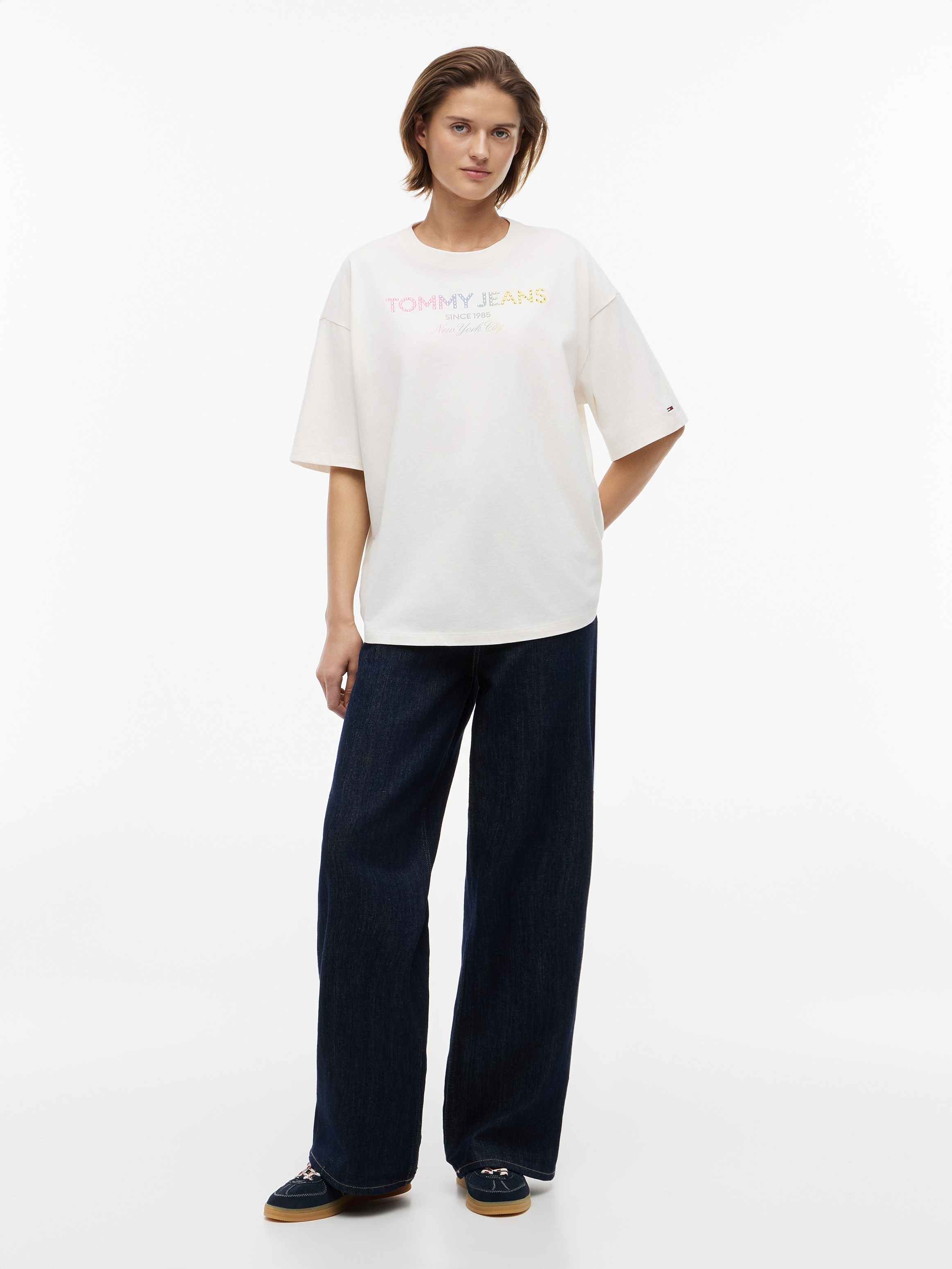 Tommy Jeans T-Shirt »TJW OVS TJ BLING GMD TEE« Baumwolle, Glitzerdetails,  Logodruck