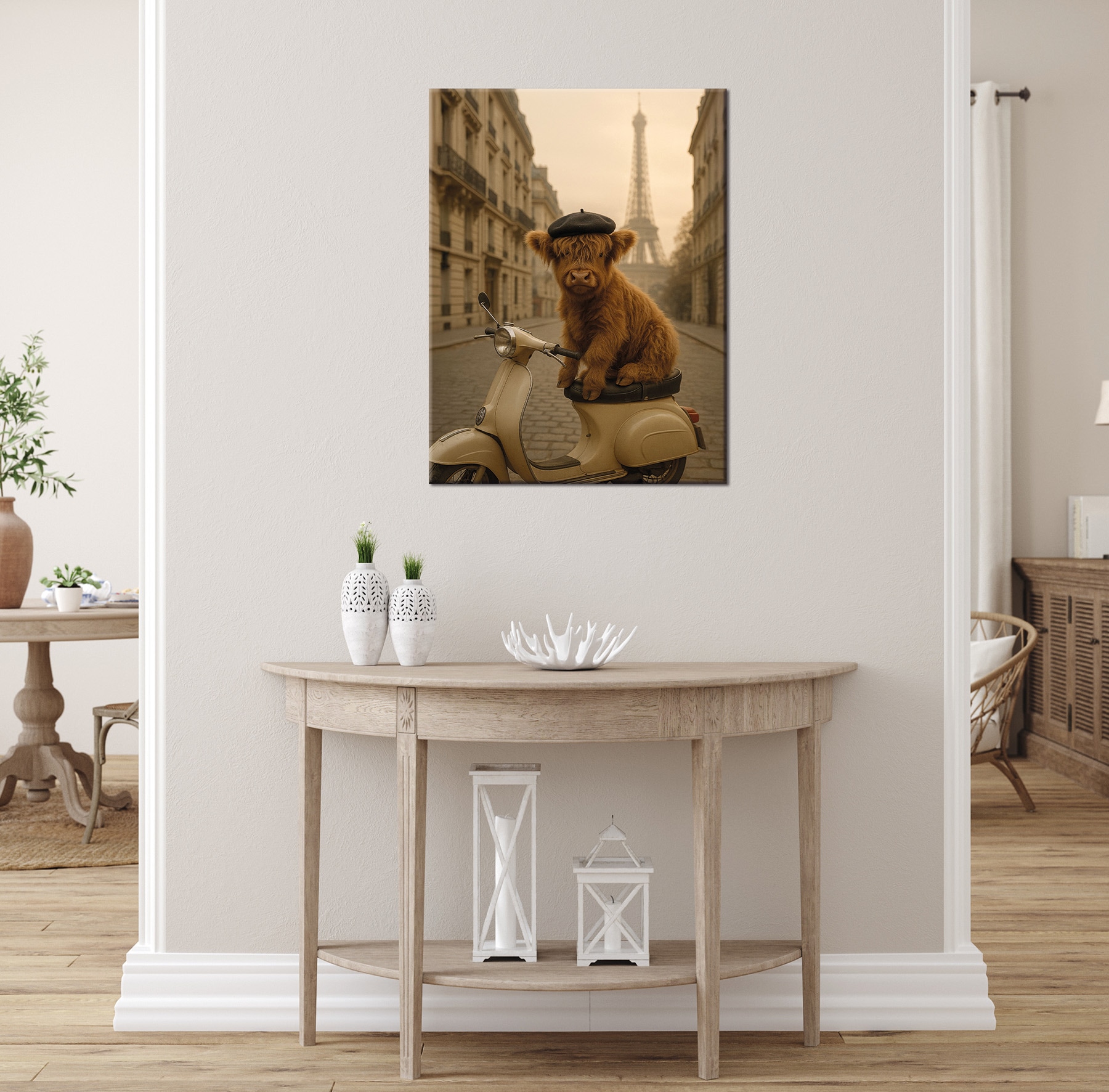 Bönninghoff Leinwandbild »Wandbild HOCHLANDRIND IN PARIS 46x61 cm – Leinwandbild Keilrahmen Deko« Paris 1 Stk. tlg. auf Keilrahmen gespannt