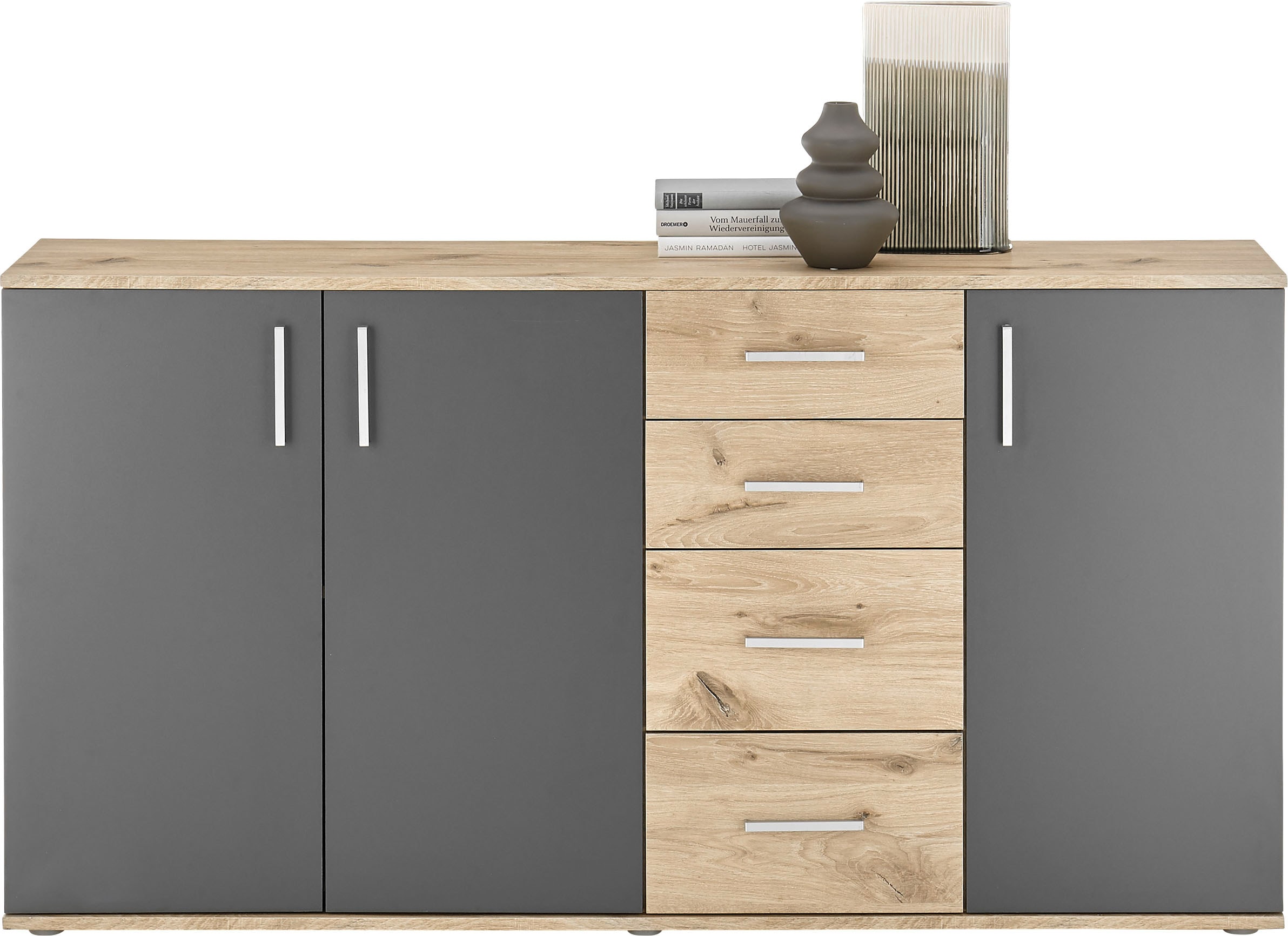 HBZ Kommode »BC-Drift-2, Sideboard Stellmass BxHxT 160x84x35 cm« 1 Stk. tlg. Sideboard mit 3 Türen und 4 Schubkästen, 2 Einlegeböden