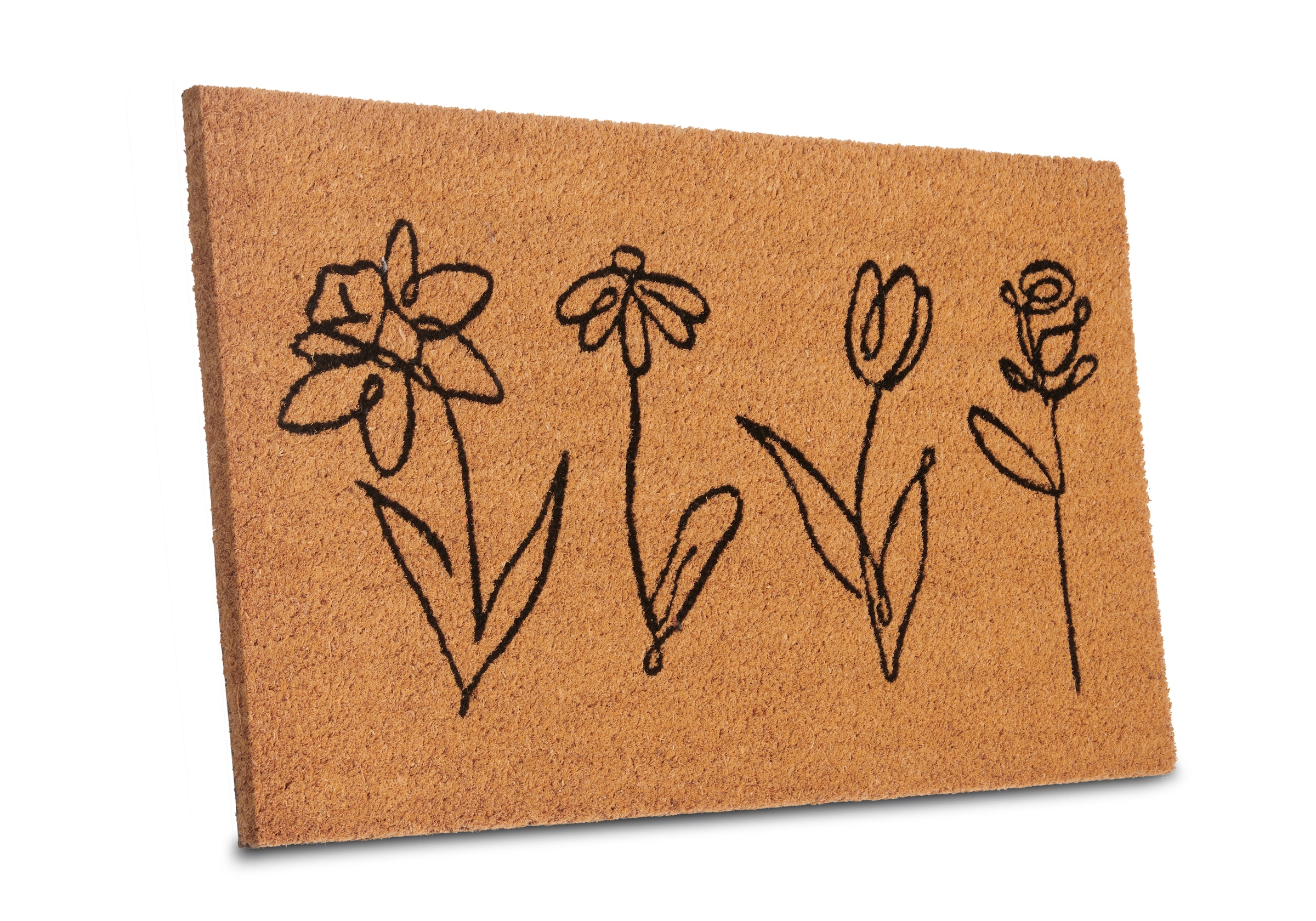 HANSE Home Fussmatte »Kokos Line-Art Flowers, Türmatte«, rechteckig, 15 mm Höhe, Schmutzfangmatte, Rutschfest, Outdoor, Innen, Aussen, Kokosmatte, Flur