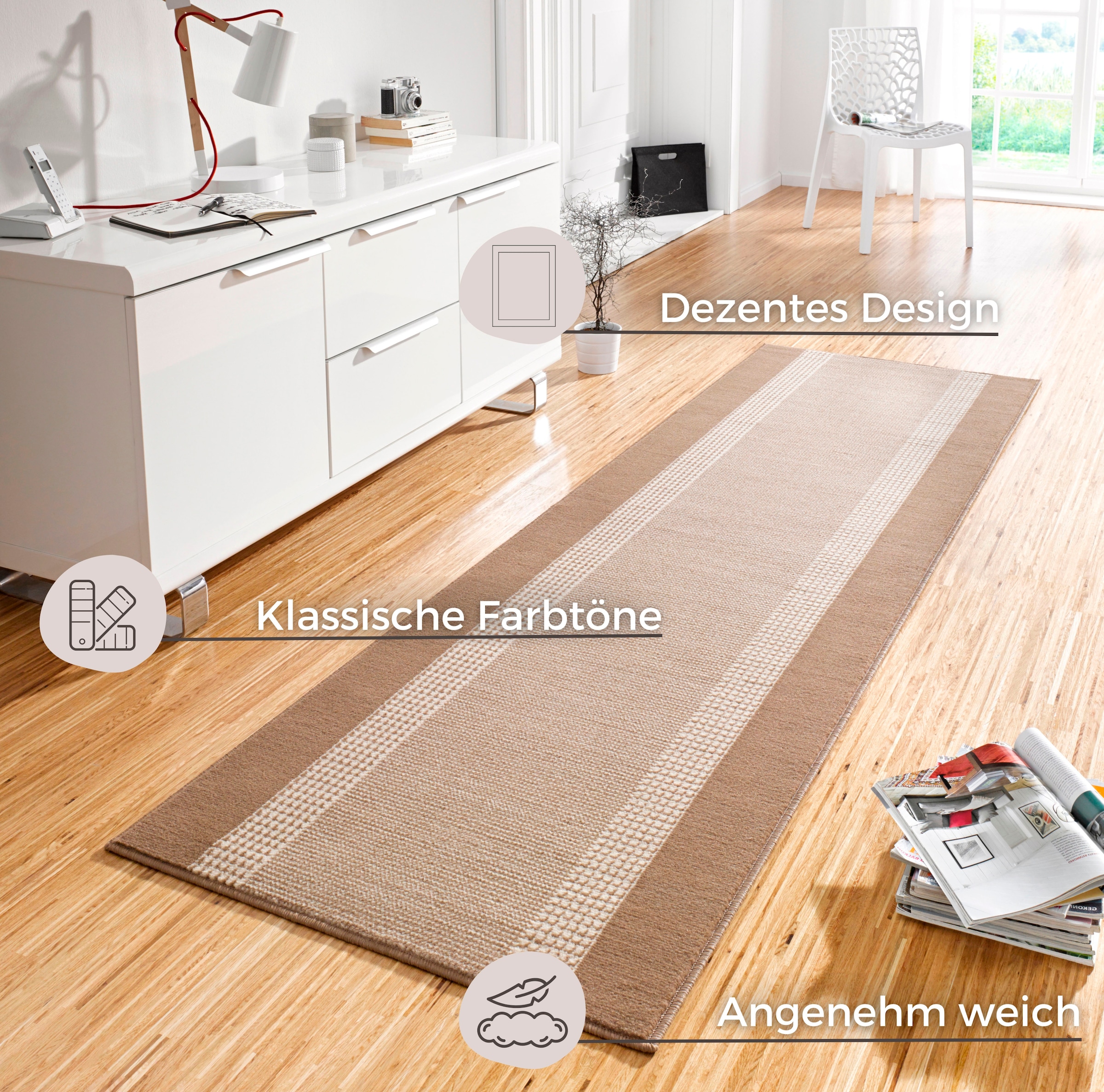 HANSE Home Teppich »Band«, rechteckig, 9 mm Höhe, Kurzflor, weich, Läufer Grössen, Wohnzimmer, Schlafzimmer, Esszimmer