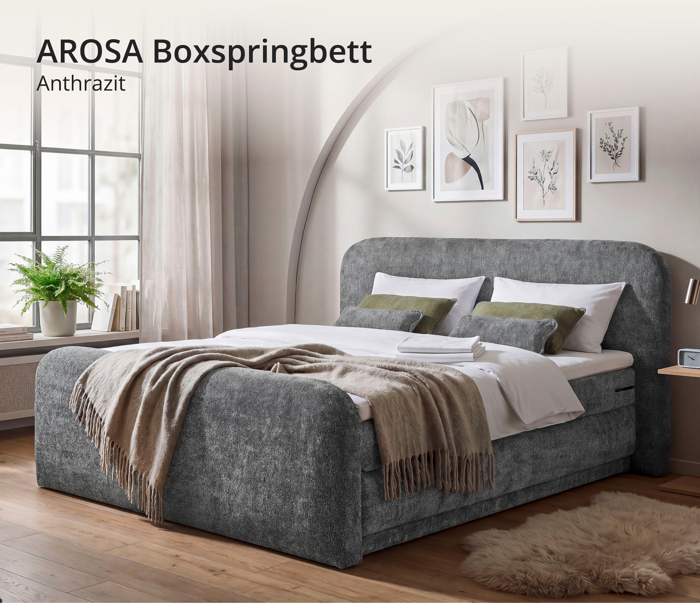ED EXCITING DESIGN Lit boxspring »AROSA in der Breite 180x200cm« incl. surmatelas 6 cm, matelas duo H3/H4, coffre de lit caché