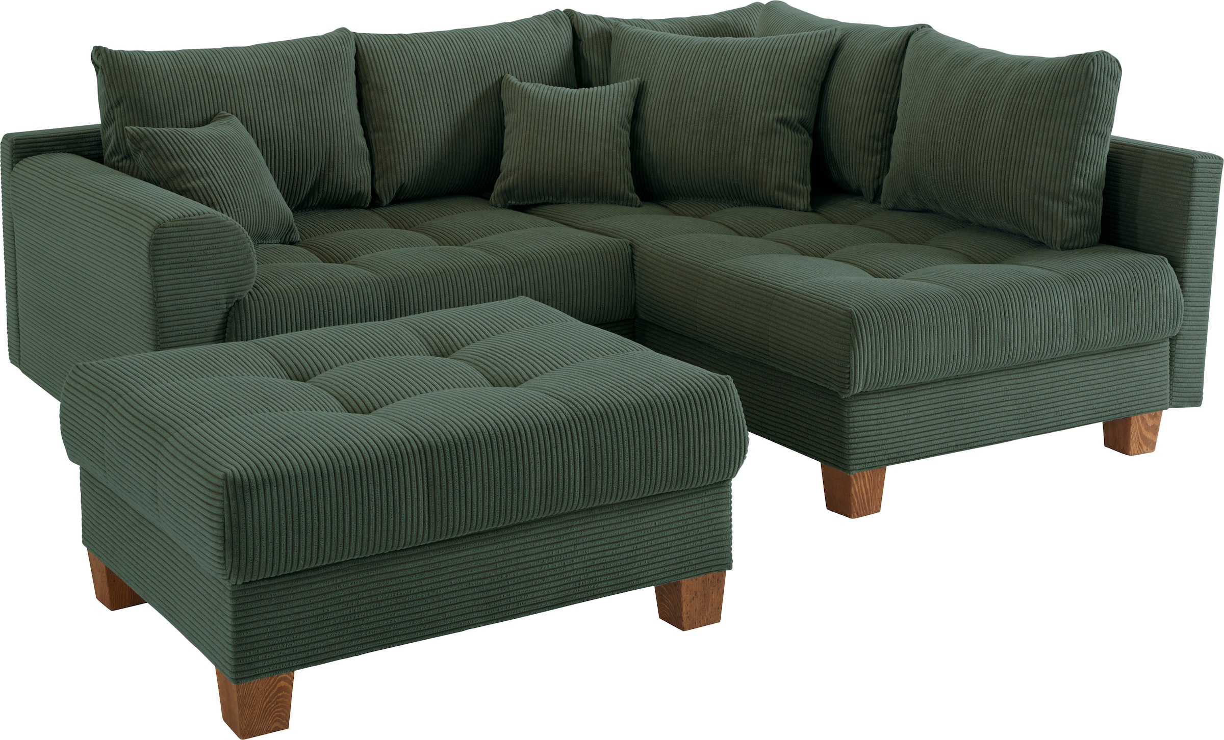 Home affaire Ecksofa »Rice L-Form inkl. Hocker«, (Set, mit Hocker), mit Bonnellfederkern, Hocker & Kissen, Ottomane beidseitig montierbar