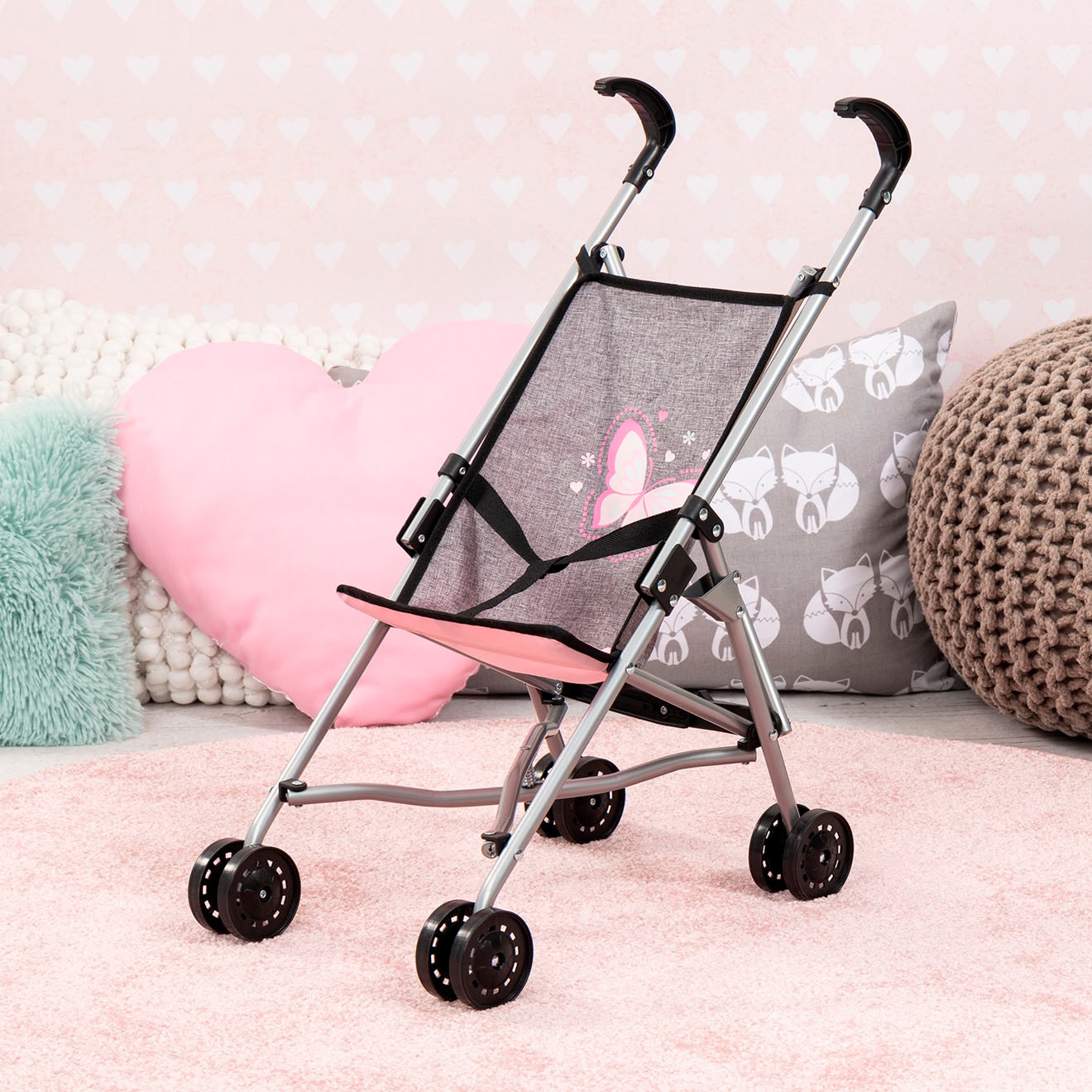 Bayer Puppenbuggy »grau/rosa mit Schmetterling«