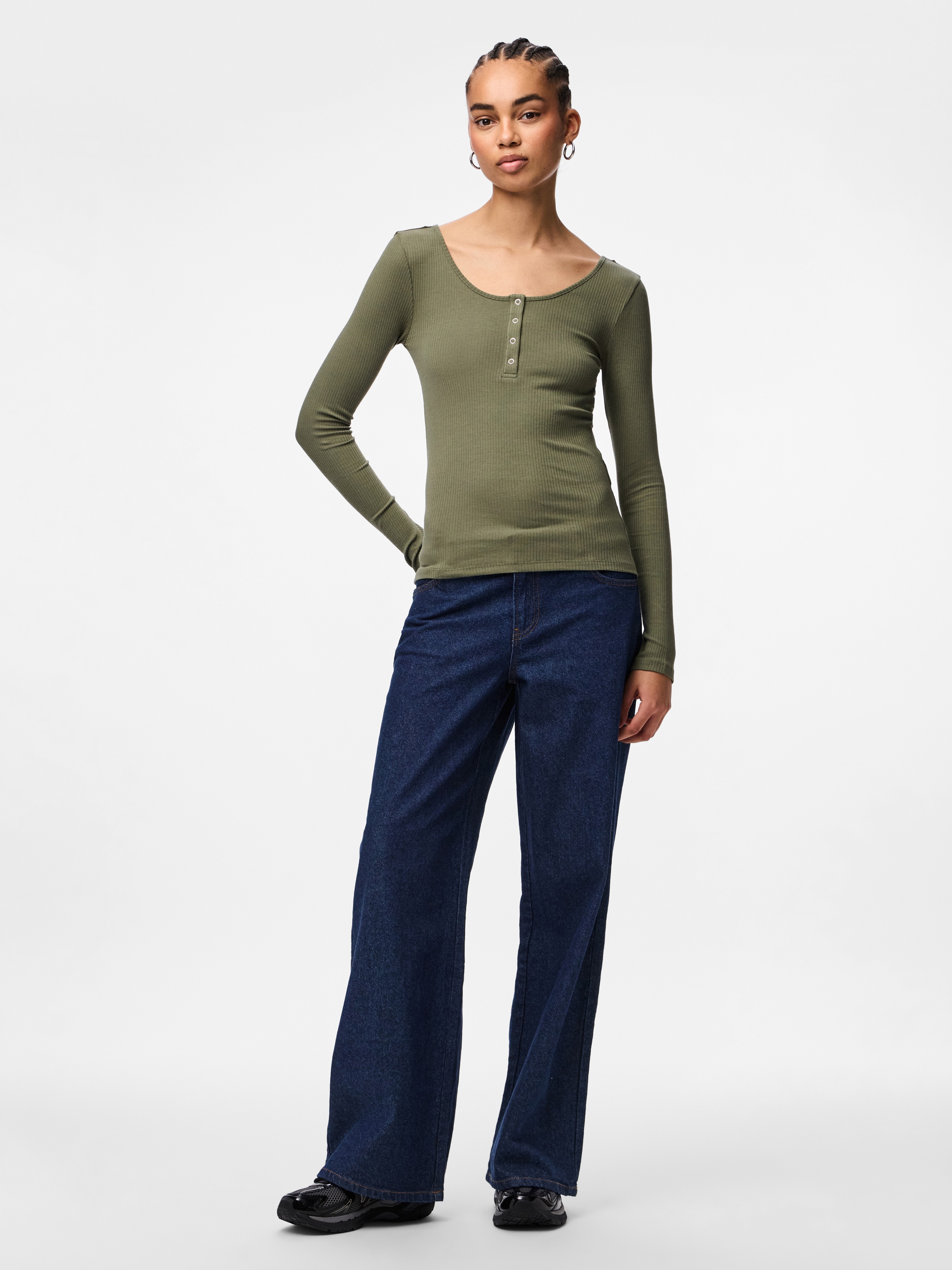 pieces T-shirt à manches longues »PCKITTE LS TOP NOOS BC« Mélange de coton, coupe slim