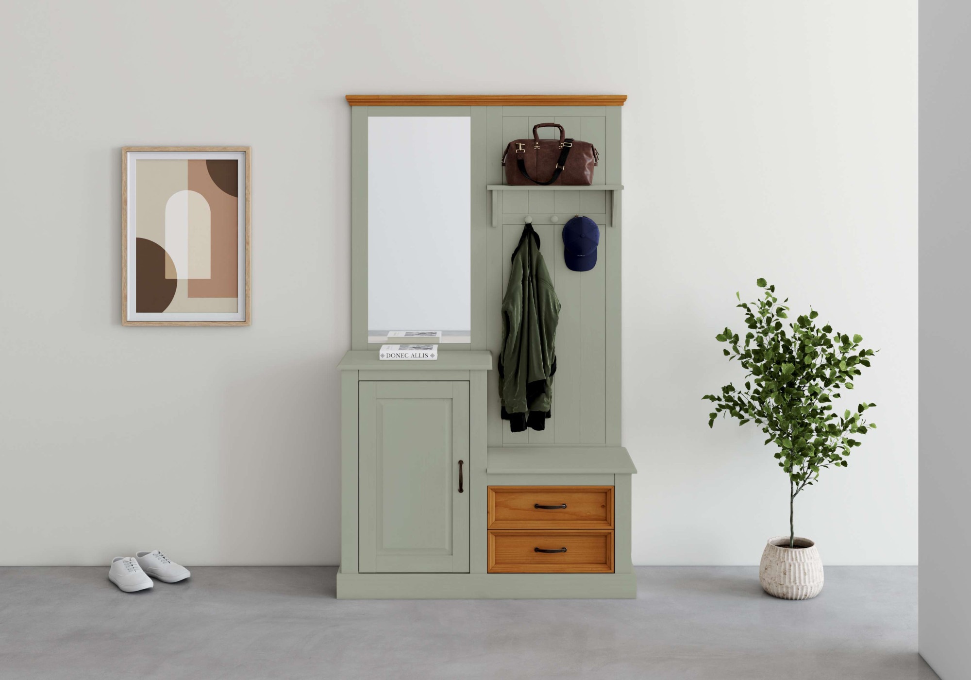 Image of GOODproduct Kompaktgarderobe "Selma Garderobe inkl. Kommode, 2 Schubkästen, Spiegel" Kompaktgarderobe, mit Spiegel, Haken und Hutablage, Breite 110 cm