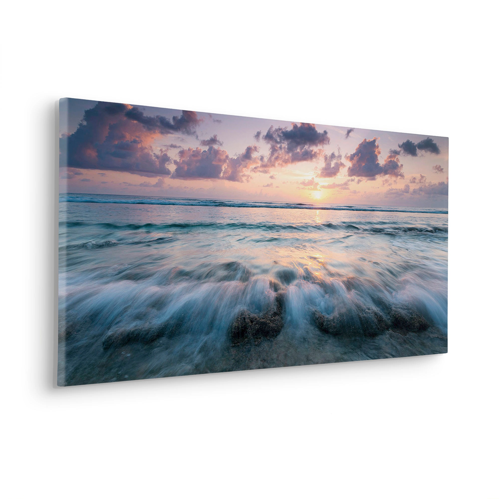 Komar Leinwandbild "Broken Waves - Größe 90 x 40 cm" Baum  Berge  Blumen  Blätter  Foto  Jahreszeiten  Landschaft  Meer  Natur  Palmen  Strand Packung, 1 Stk. tlg. Keilrahmenbild mi Echtholzrahmen