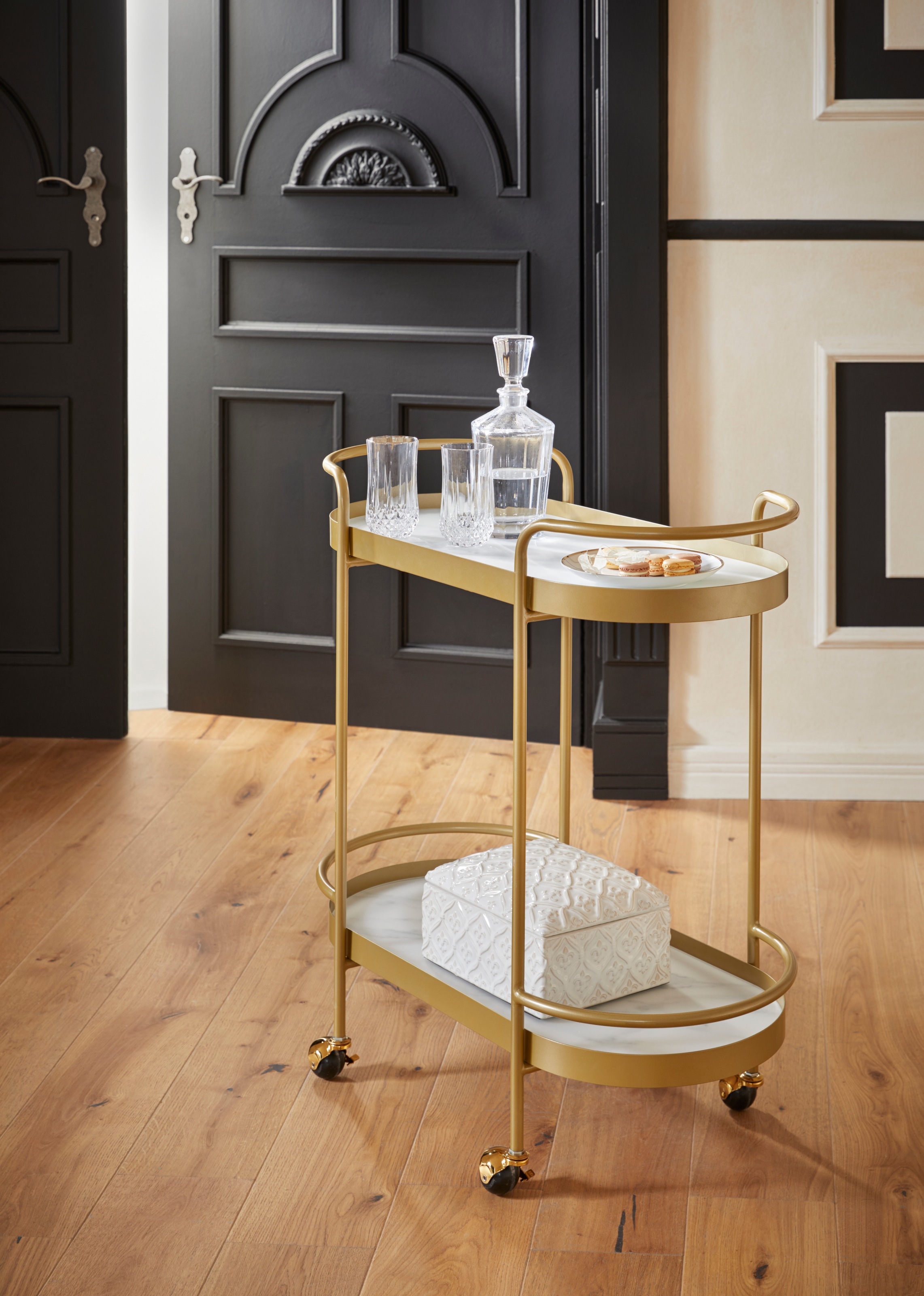 Image of Guido Maria Kretschmer Home&Living Servierwagen »Shinely«, Ablageflächen aus Glas in Marmoroptik bei Ackermann Versand Schweiz