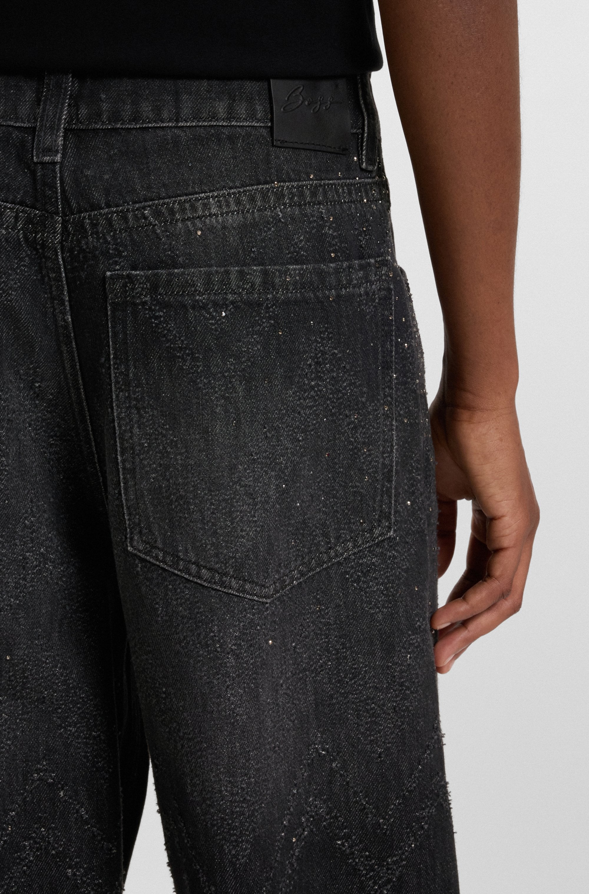 BOSS ORANGE Jeans large »Slouchy Premium Damenmode«, Wide-Leg-Fit, Mid Rise, Glitzerdetails
