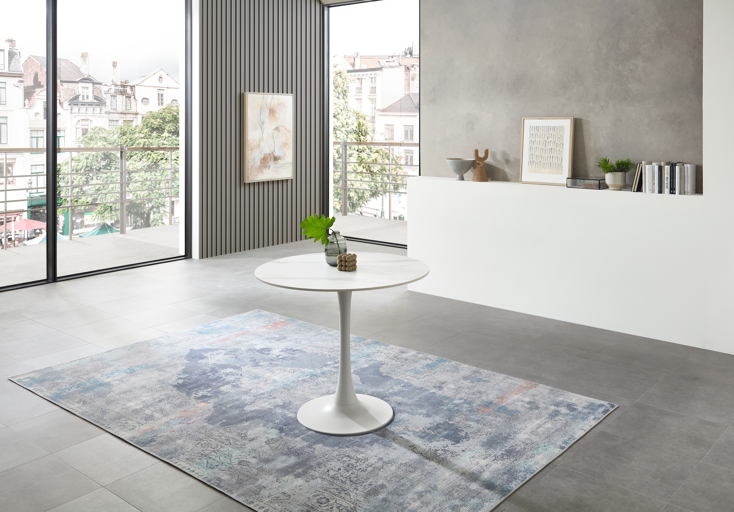 Stolkom Esstisch »Josh Esszimmertisch rund Keramik, marmoriert, BxH 90x75 cm«, Keramikoberfläche marmoriert, Wahlweise in weiss, grau oder schwarz