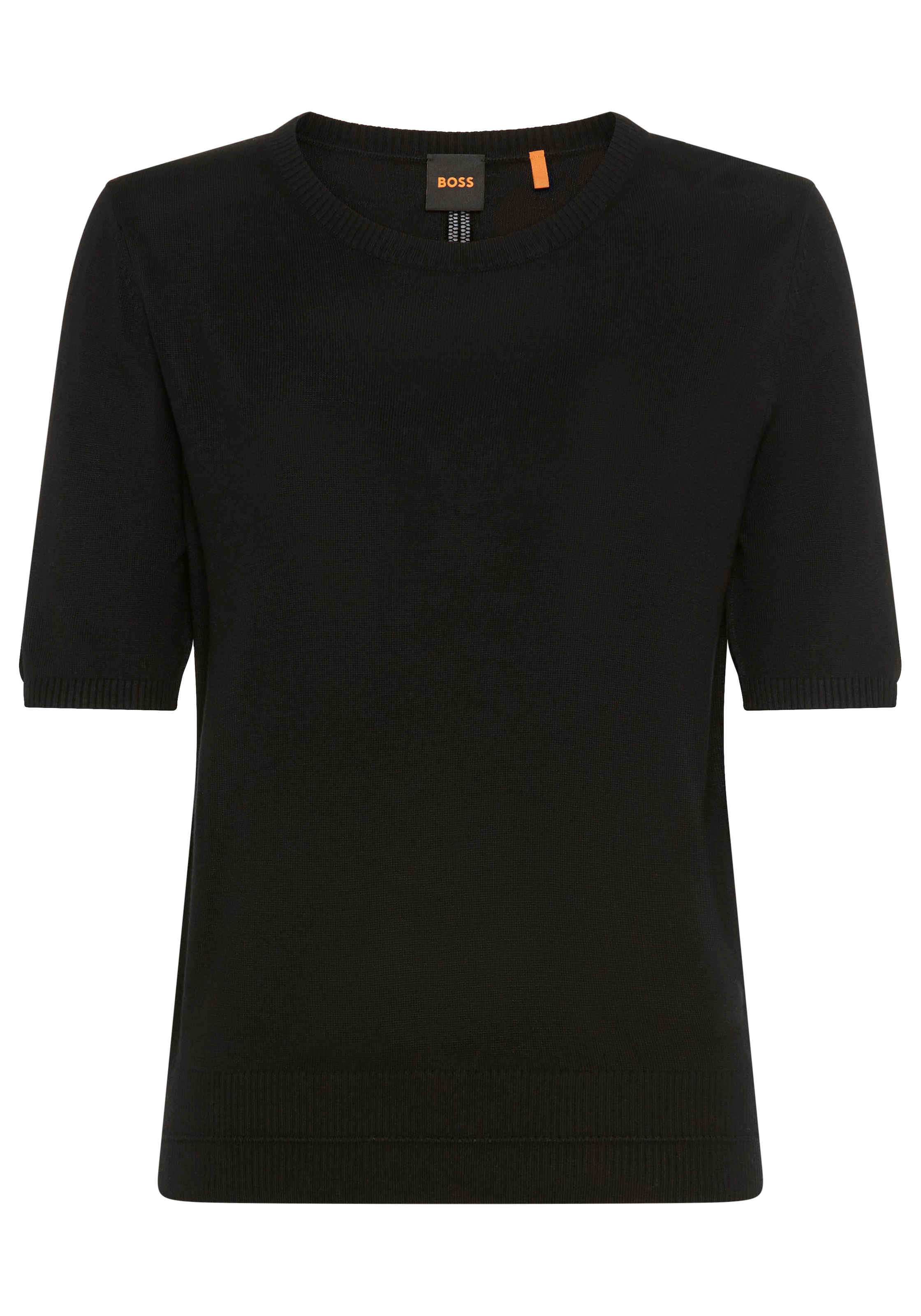 Image of BOSS ORANGE Kurzarmpullover "Fiaffusa Premium Damenmode" mit dezentem Ajourstrickmuster hinten