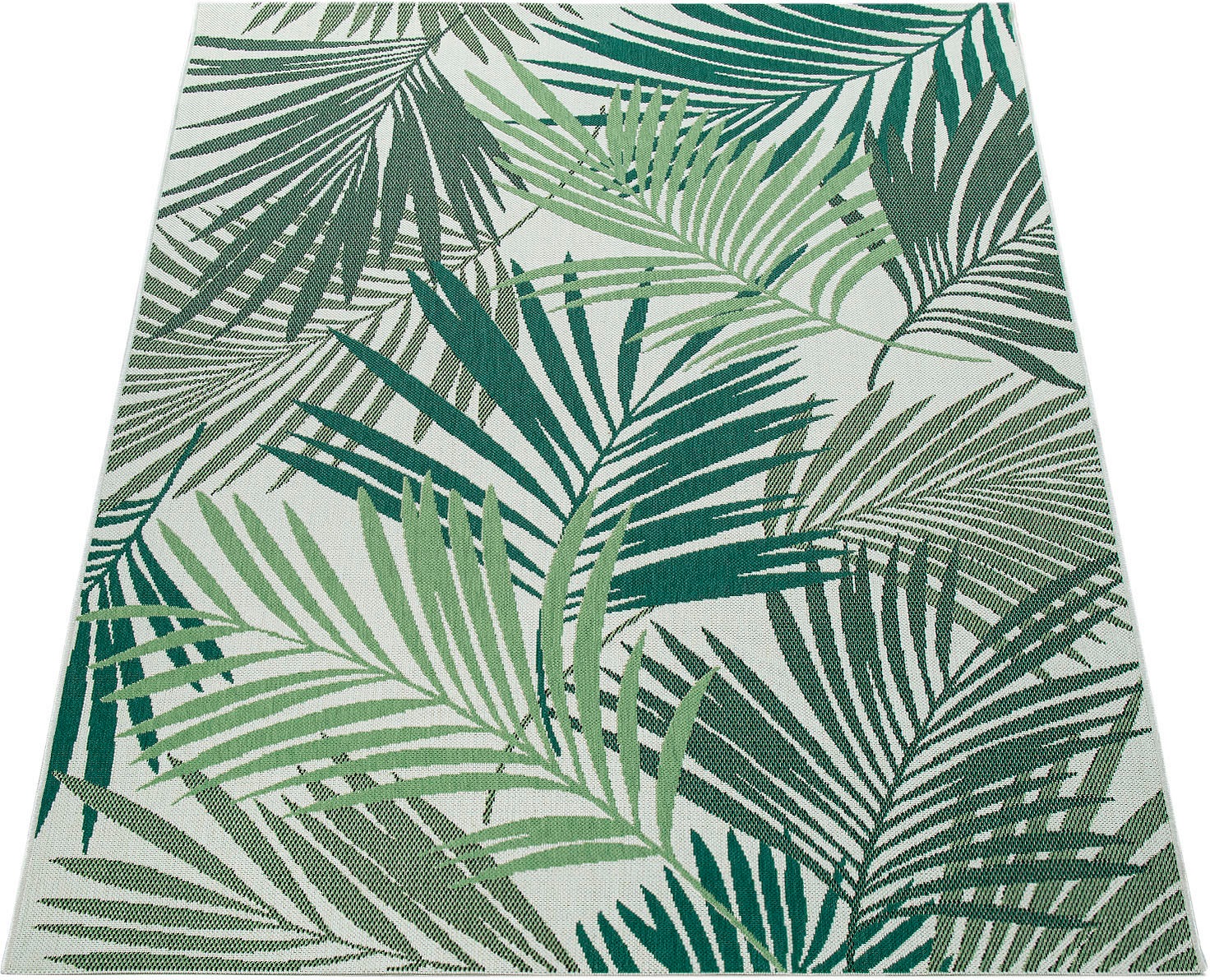 Image of Paco Home Teppich »Ostende 534«, rechteckig, 2 mm Höhe, Flachgewebe, Motiv Palmenblätter, In- und Outdoor geeignet, Wohnzimmer bei Ackermann Versand Schweiz