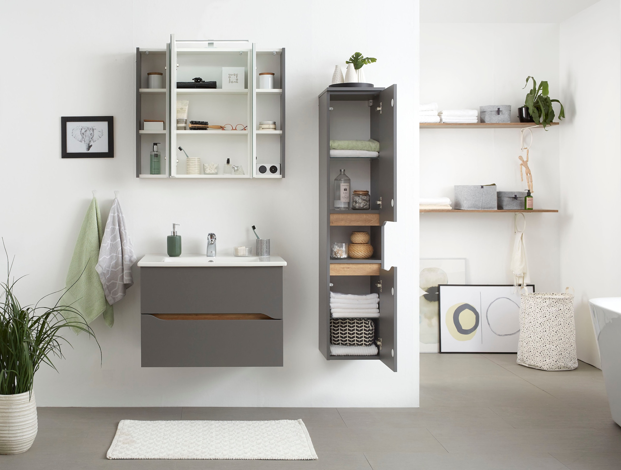 Saphir Waschtisch »Quickset Keramikwaschtisch mit Unterschrank, 75 cm breit« Waschplatz, Unterschrank mit Waschbecken, 2 Schubladen, grifflos