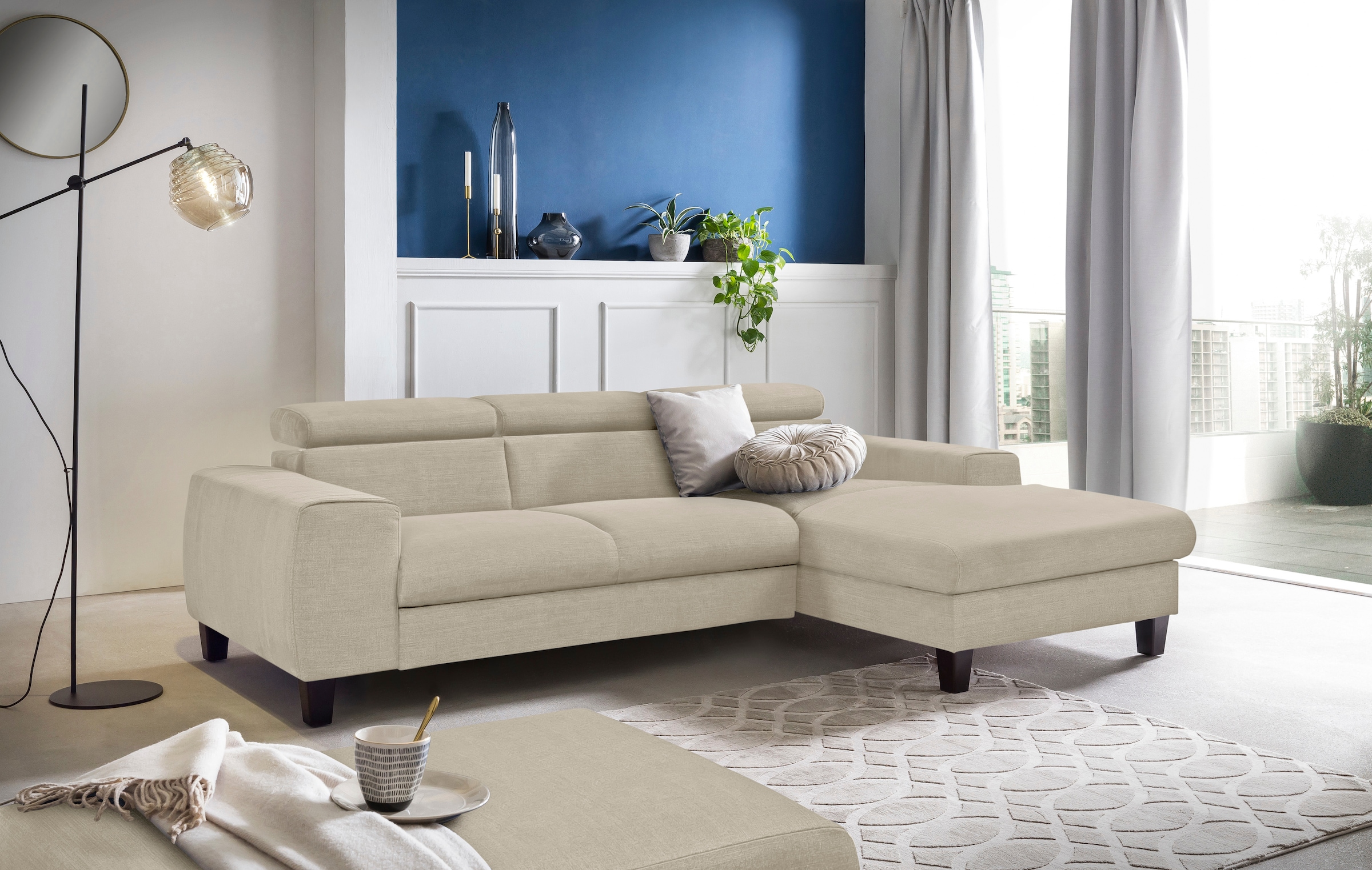 COTTA Ecksofa »Morven L-Form«, Inklusive Kopfteilverstellung, wahlweise mit Ladestation, Bettfunktion