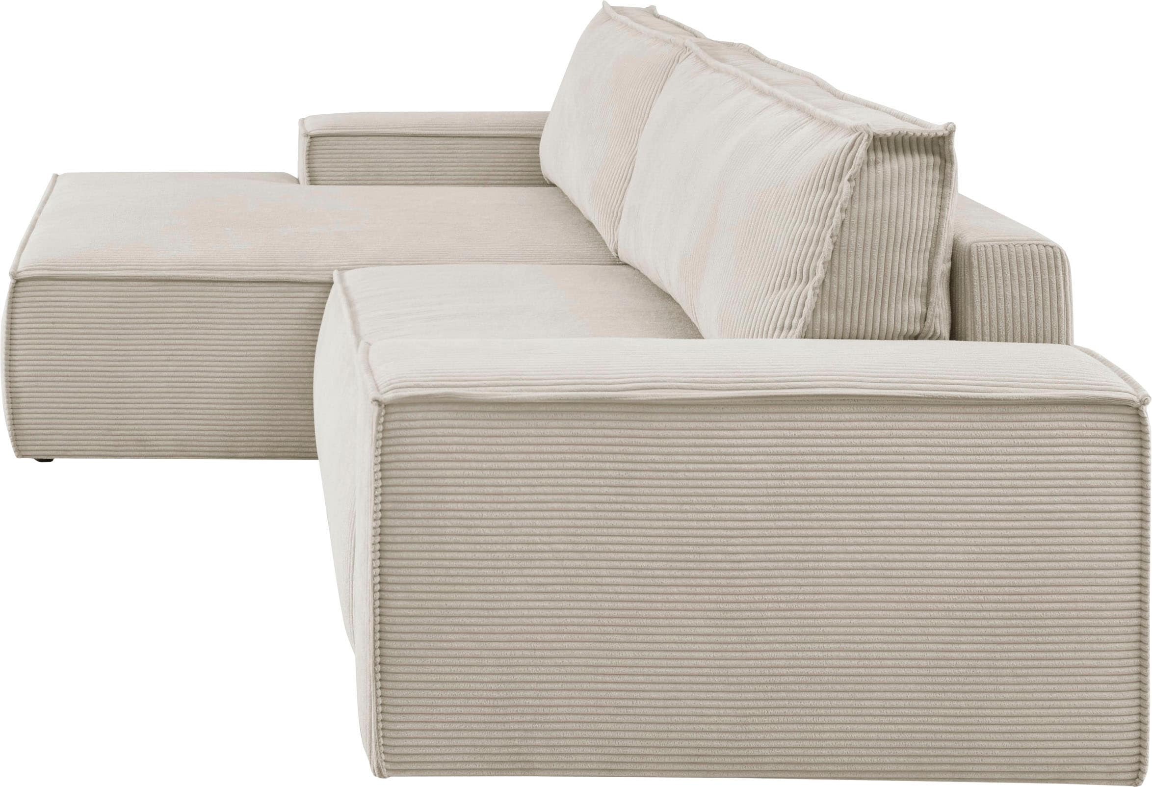 Home affaire Ecksofa SHERWOOD Schlafsofa 267 cm, L-Form, Schlaffunktion mit Bettkasten (210x136 cm), Cord, Vintage, Samtvelours