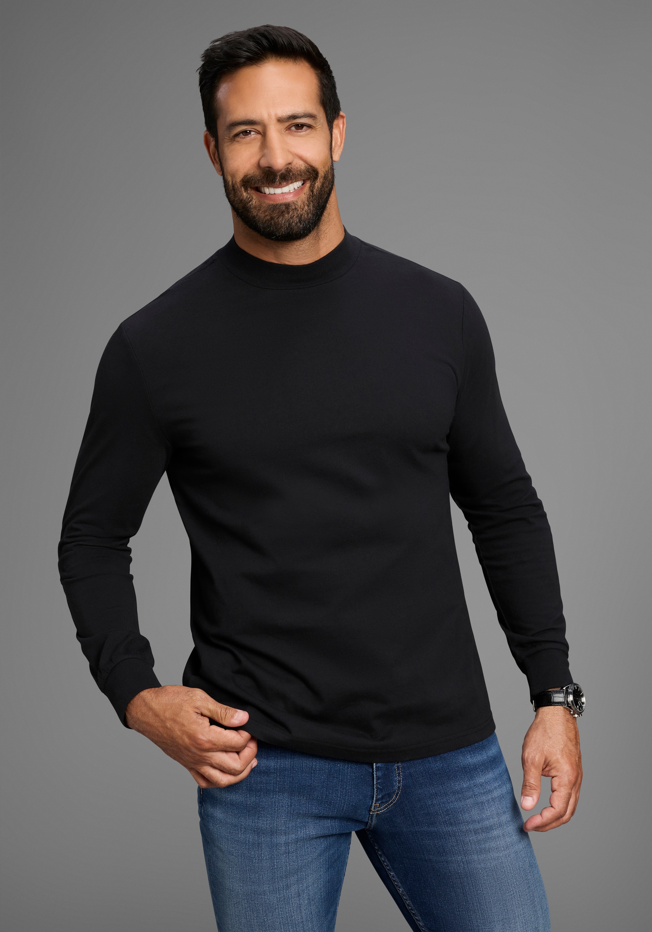 Image of Mans World Stehkragenshirt "Neue Kollektion" mit Bündchen