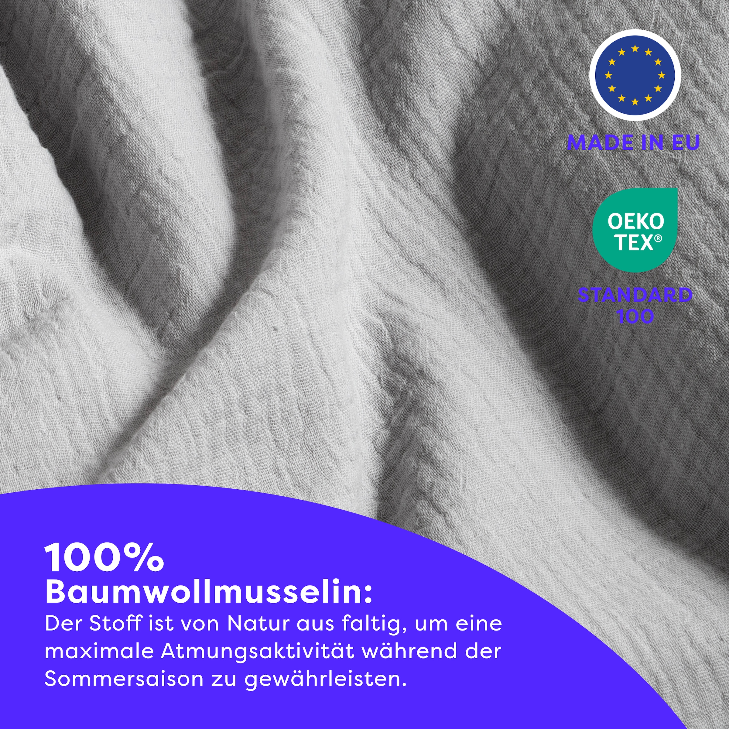 Wolkenfeld Bettwäsche »Wolkenfeld Premium Musselin mit Reissverschluss« 2 tlg. aus 100% Baumwolle – Atmungsaktiv & Weich – inkl. Kissenbezug 80x80