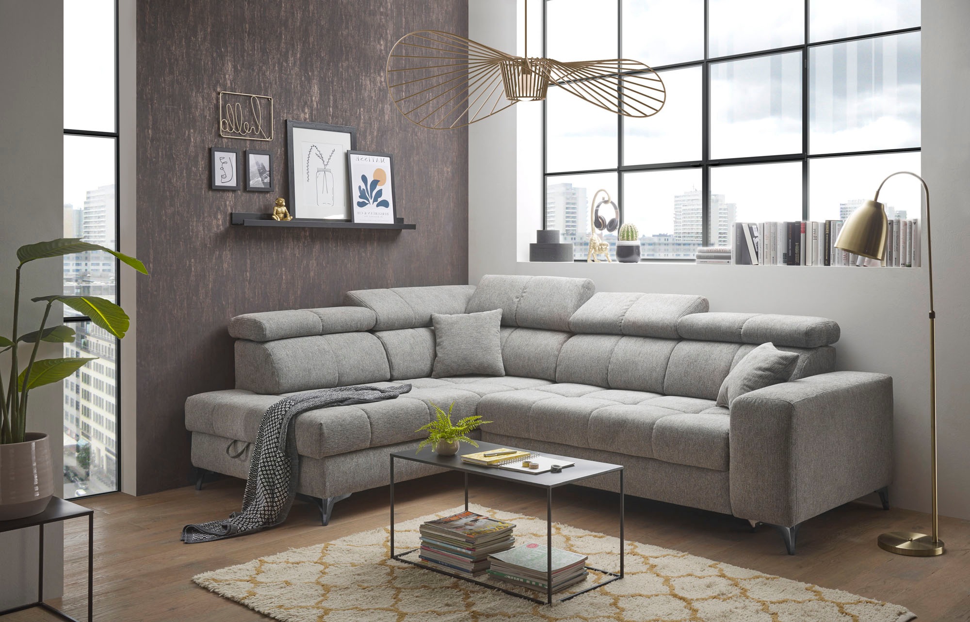 ED EXCITING DESIGN Ecksofa »Sydney L-Form« motorischer Sitztiefenverstellung, USB-Port & 2 Zierkissen