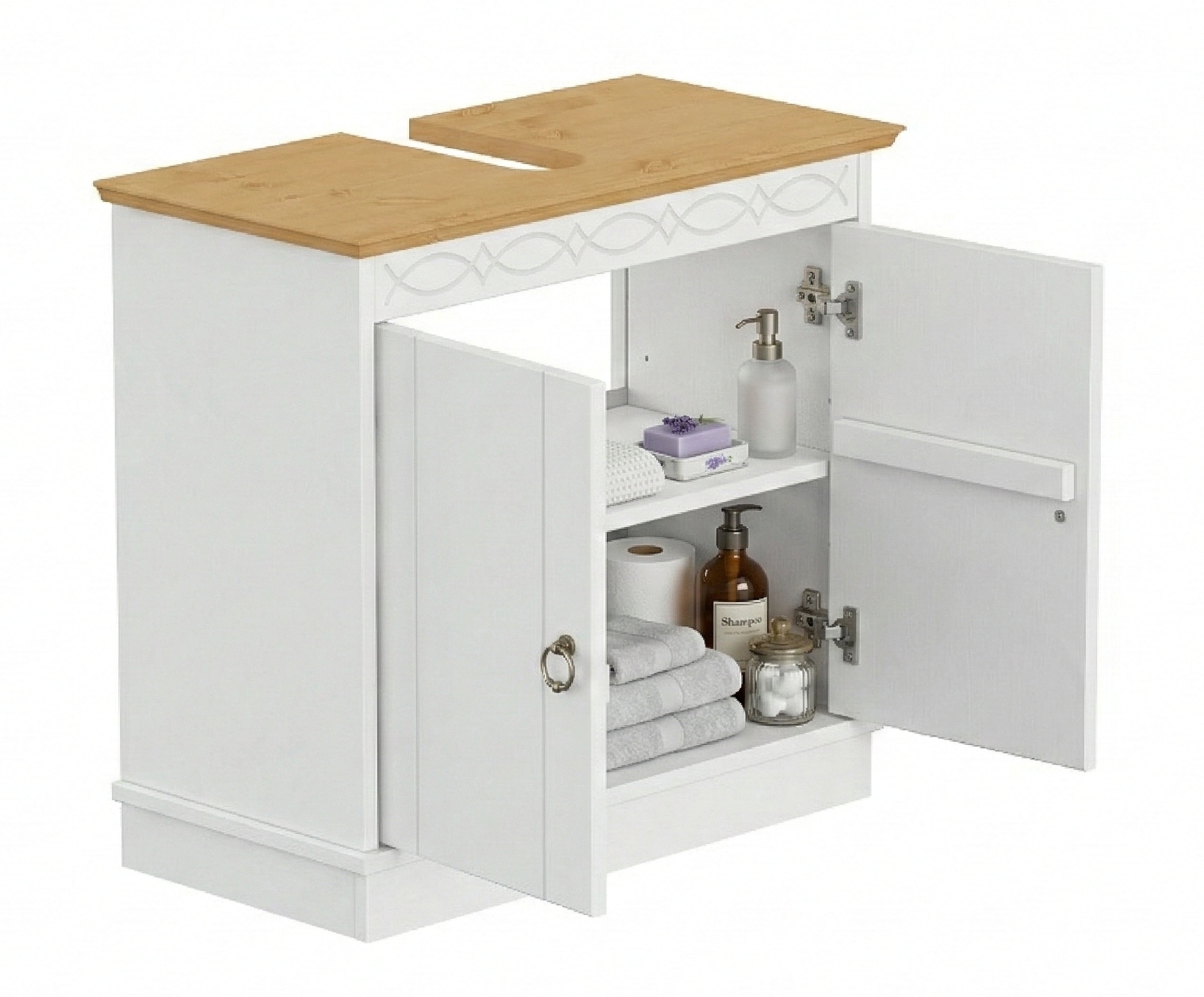 GOODproduct Waschbeckenunterschrank »Indra, Badschrank, Badmöbel, Badezimmerschrank« B/T/H: 64/32/66 cm,  aus massiver Kiefer, 2 Türen,  FSC®-zertifiziert