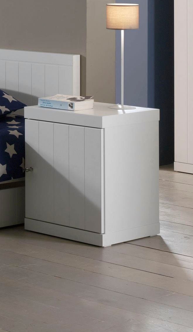 Vipack Table de nuit Fabriqué en Europe,  table de nuit positionnable à droite ou à gauche, avec 1 porte battante, finition blanche