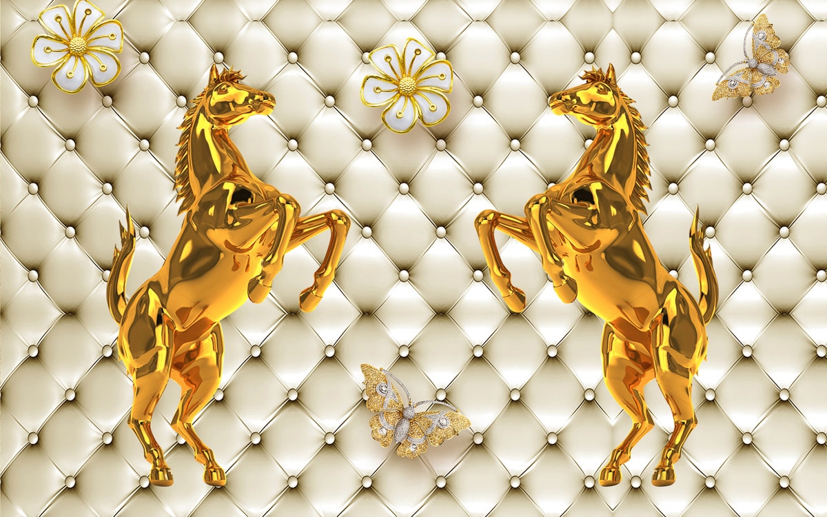 Image of Papermoon Fototapete "Muster mit Pferden gold weiss"