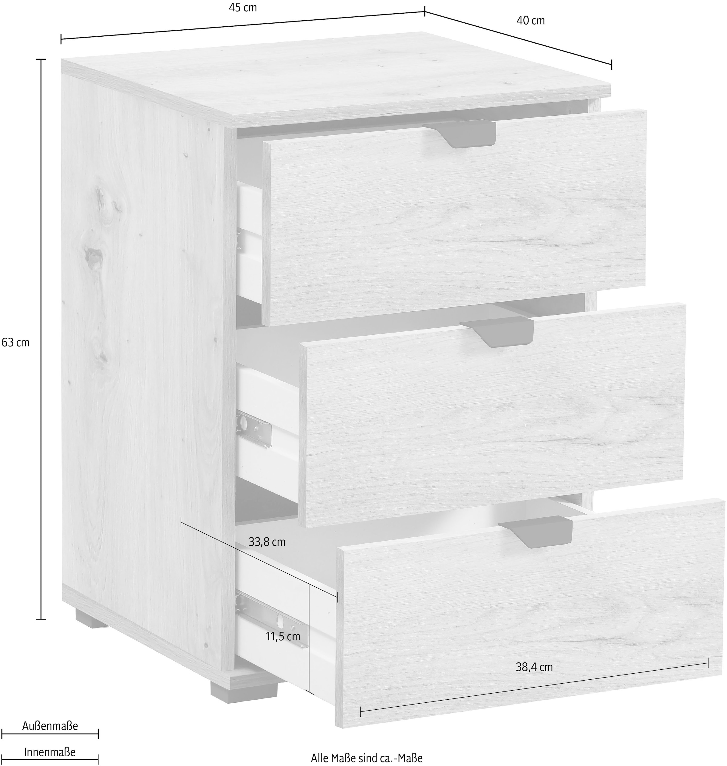 INOSIGN Nachtkommode »Duero«, mit 3 Schubkästen, Breite 45 cm