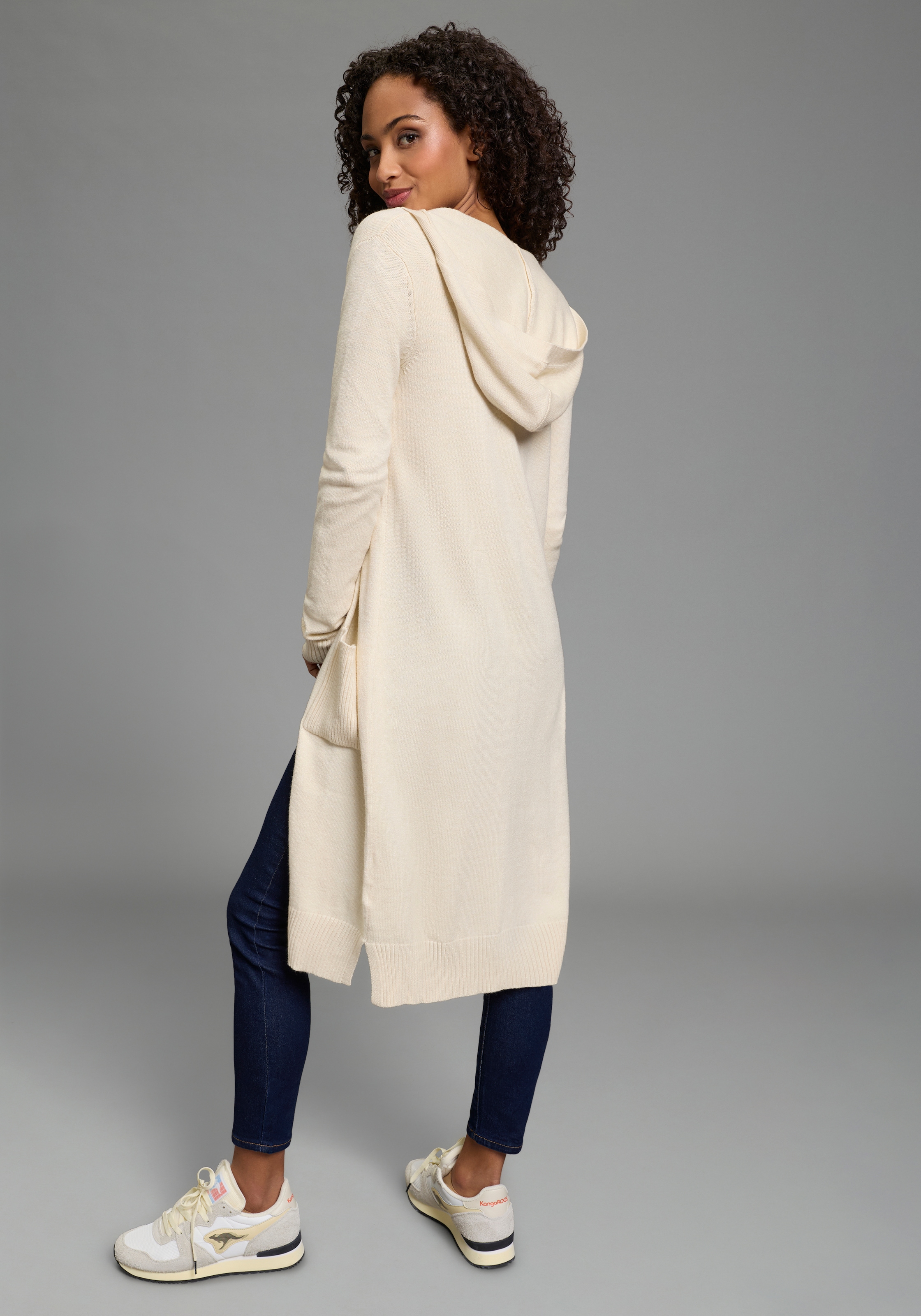 KangaROOS Cardigan long in offener Long-Form mit Kapuze