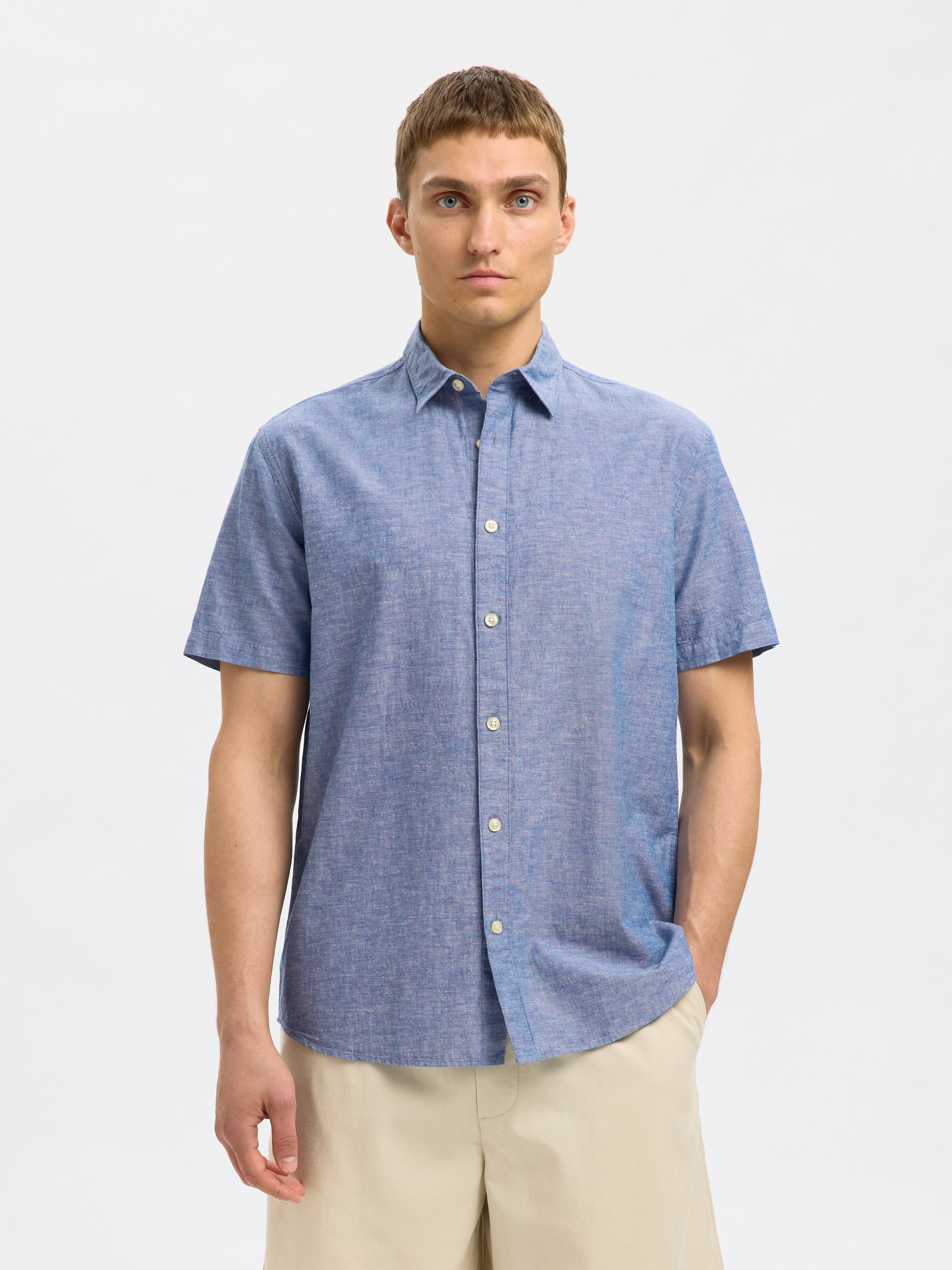 Image of SELECTED Kurzarmhemd "SLHREG-SUN SHIRT SS NOOS" mit Leinen