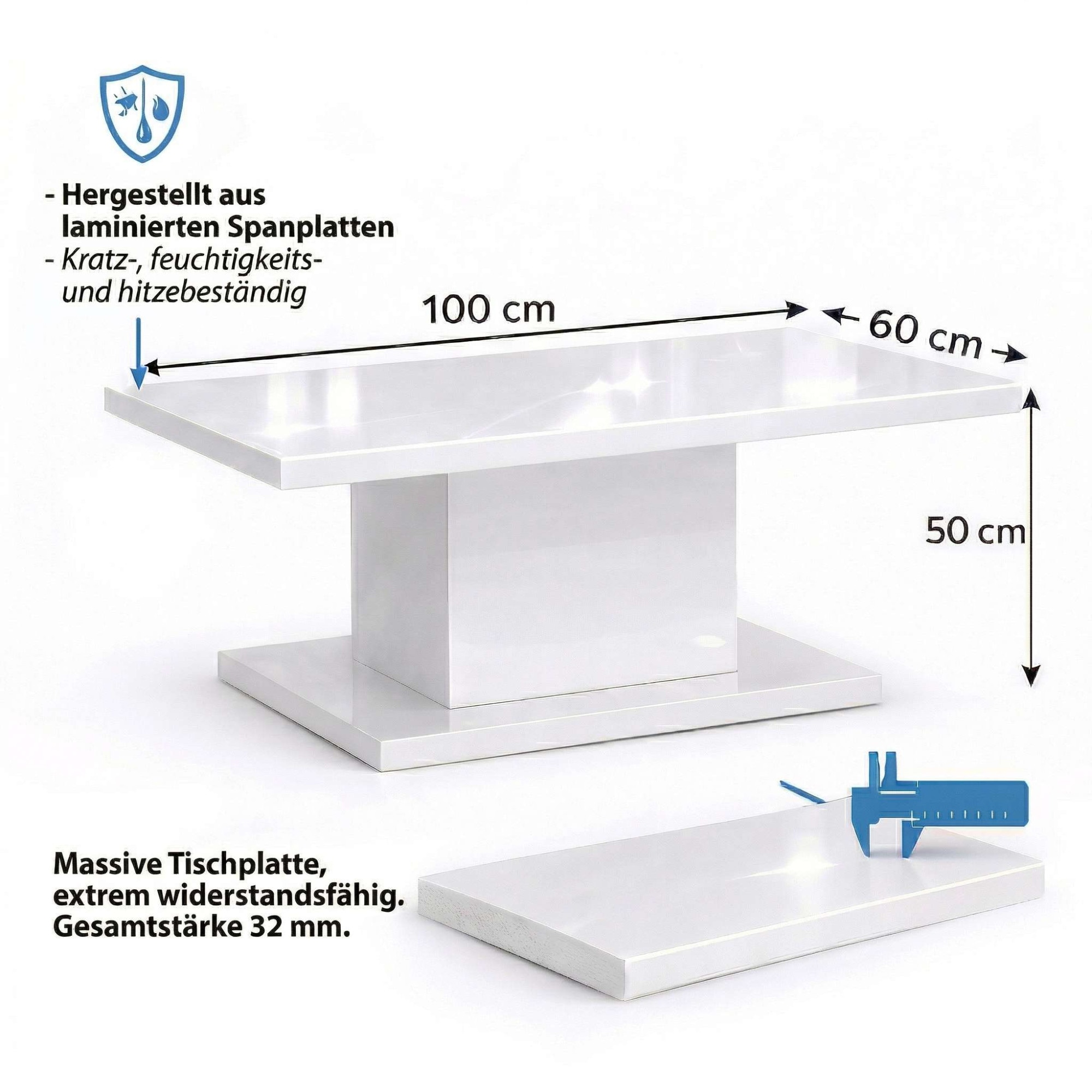 GOODproduct Couchtisch »Atina Wohnzimmertisch, Sofatisch, Beistelltisch, Kaffeetisch« Rechteckiger Couchtisch, 100x60 cm, aus hochwertigem Holzwerkstoff