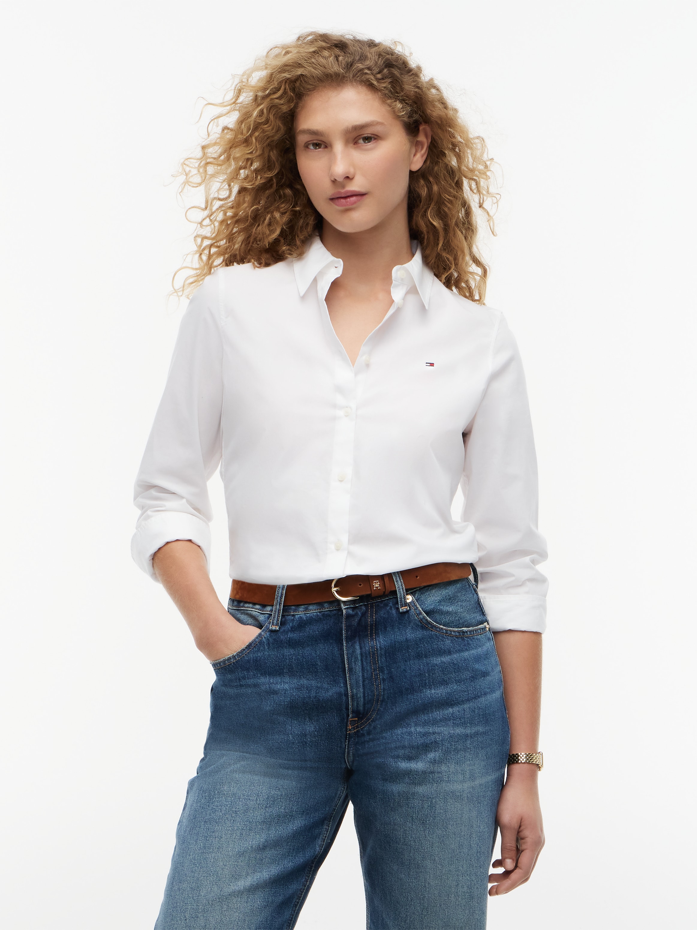 Tommy Hilfiger Hemdbluse »STRETCH REGULAR LS SHIRT« mit gesticktem Tommy Hilfiger Logo, Regular Fit