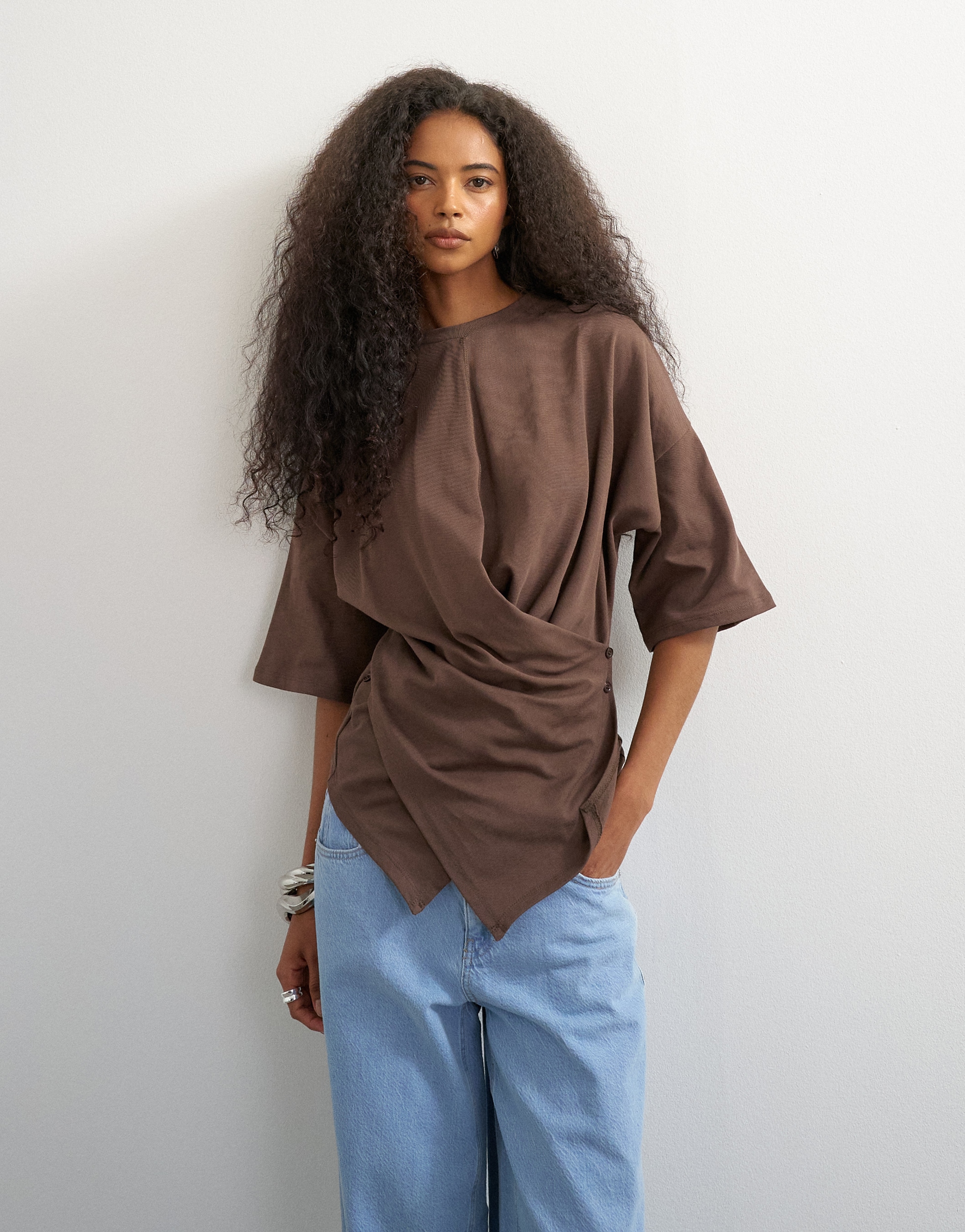 Image of TOPSHOP 3/4-Arm-Shirt "TSBETJA S/S WRAP T-SHIRT JRS" Baumwollmischung, in Wickeloptik