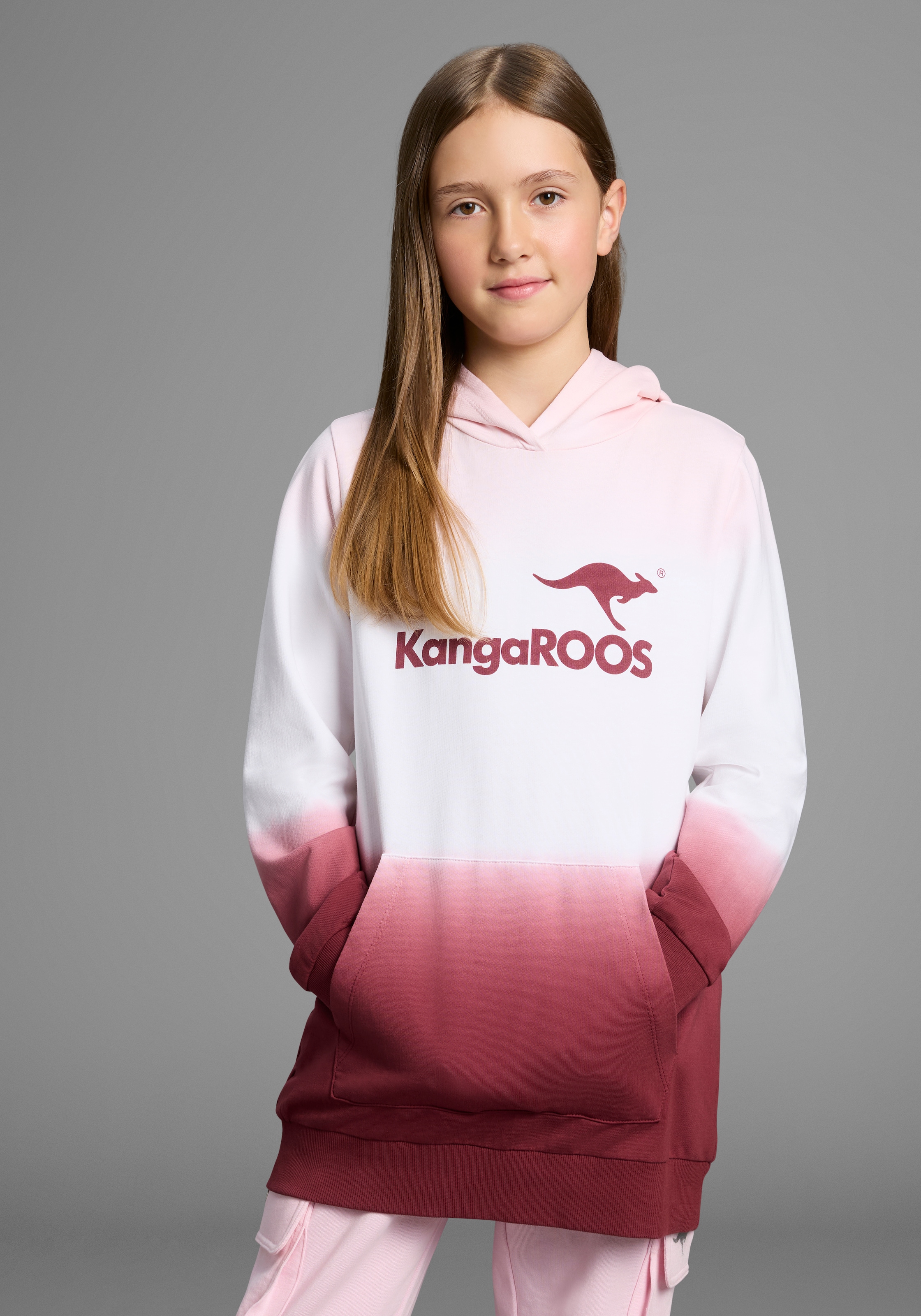 Image of KangaROOS Kapuzensweatshirt ", Longsweatshirt mit Farbverlauf", Langarm mit Bündchen, taillierter Schnitt, mit Logodruck