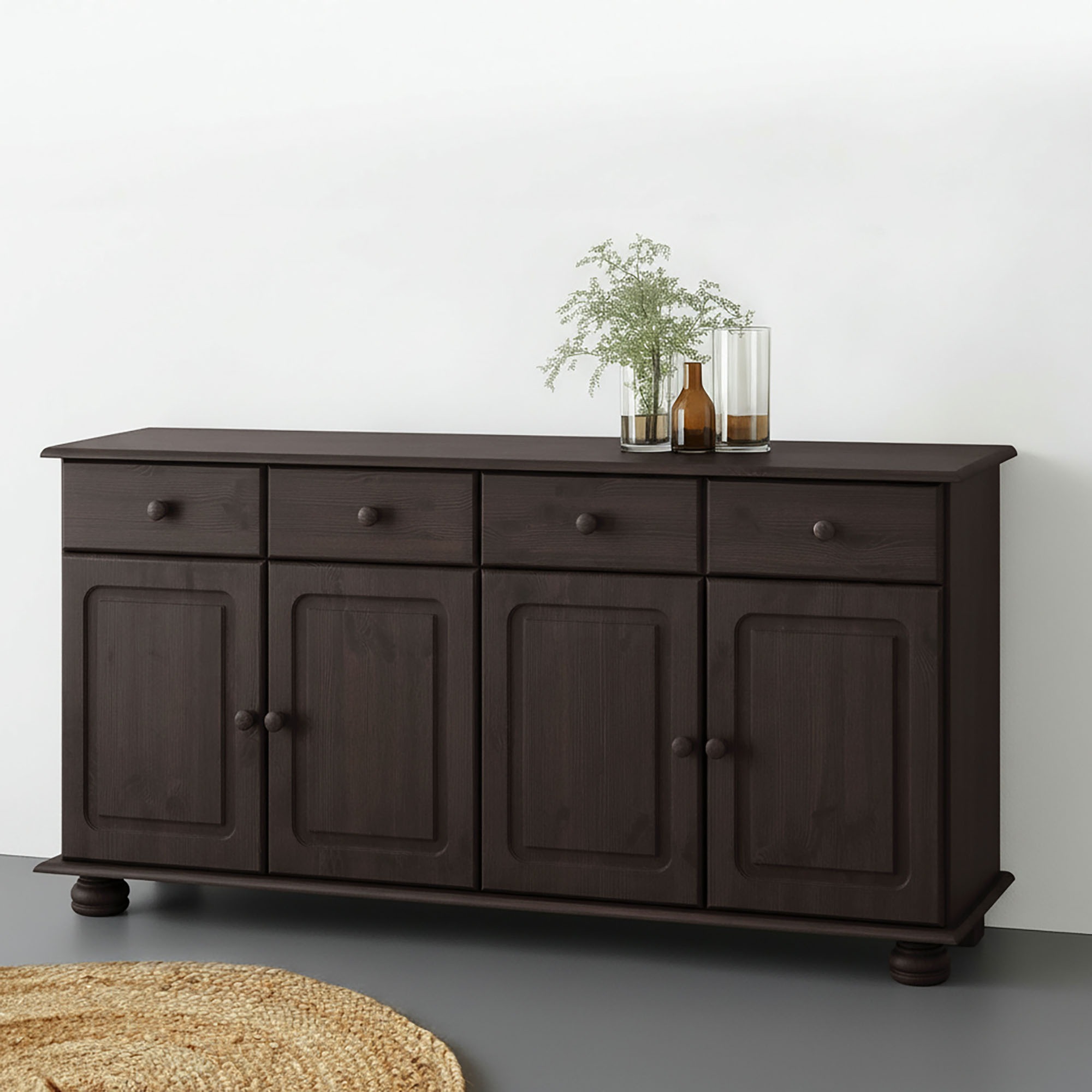 Image of GOODproduct Sideboard "Mette Kommode mit 4 Türen & 2 Schubladen, die optisch geteilt sind" aus massiver Kiefer, dekorative Fräsung, 2 verstellbare Einlegeböden