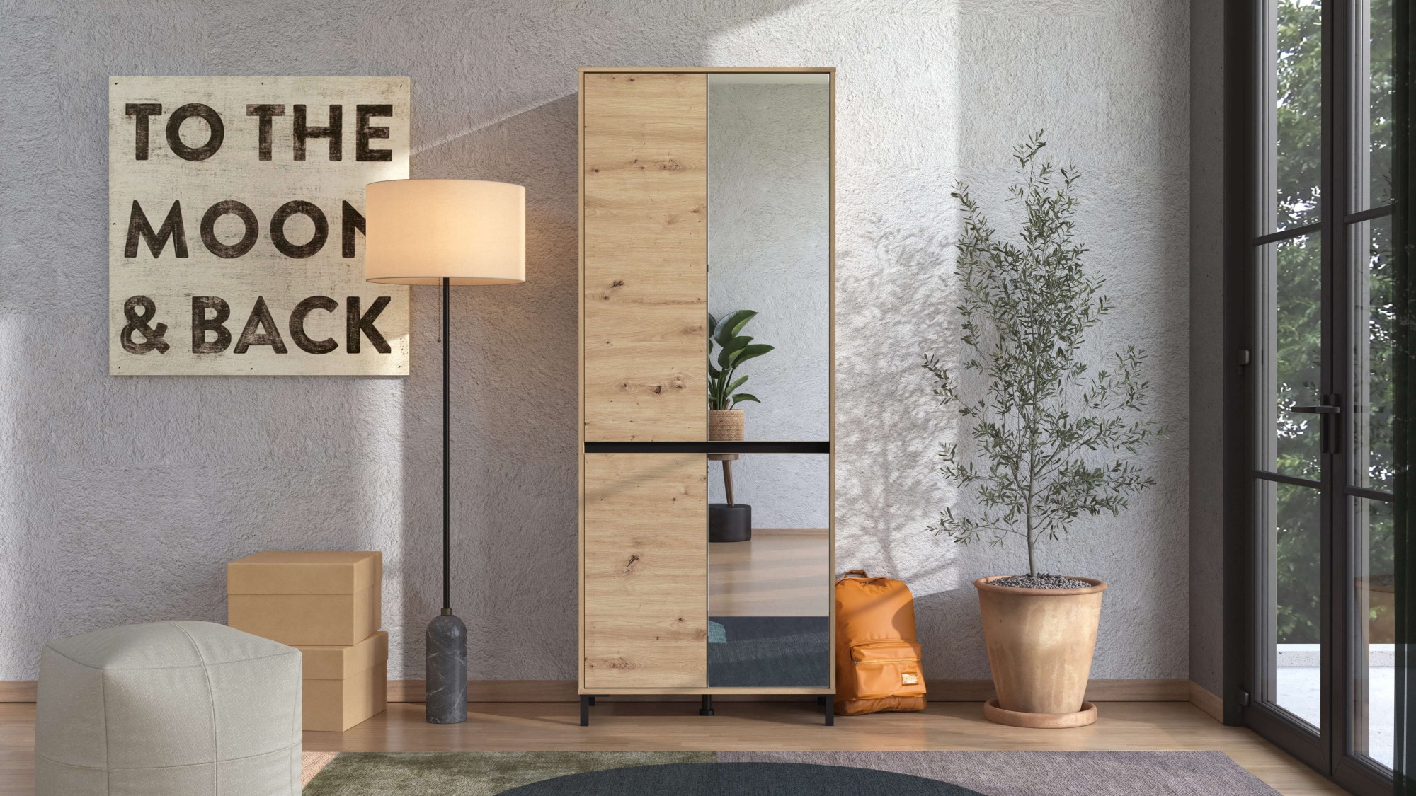 Home affaire Schuhschrank »Flannan, Schuhregal, Schuhkommode, Gesamthöhe 205,5 cm« mit Spiegeltür, acht Regale und eine Schublade, Gesamtbreite 80 cm