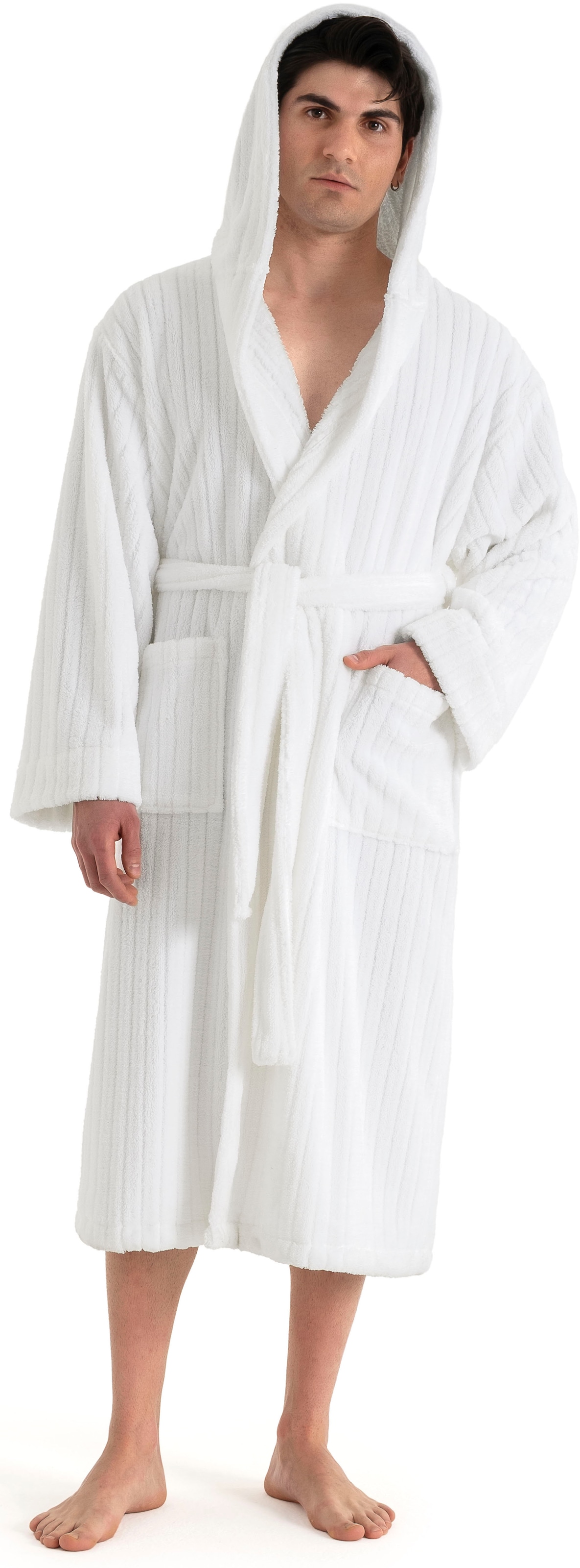 LeGer Home by Lena Gercke Unisex-Bademantel »Lovina gestreift, ideal für Sauna & Spa, Hotelbademantel, Morgenmantel« 1 Stk. Hoch-Tief, kuschelig weicher Fleece, plüsch, Damen und Herren, XS-3XL