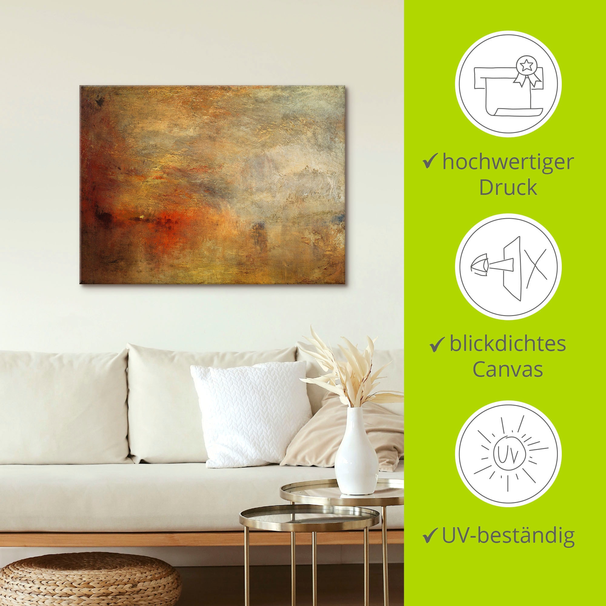 Artland Tableau sur toile »Sonnenuntergang über einem See. 1840« 1 cuis tlg. auf Holzrahmen gespannt