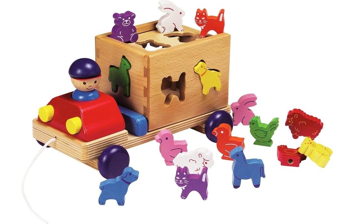 Image of Spielba Spielbausteine "Steckspiel Lastwagen" Lastwagen mit Tieren und Sortierspiel